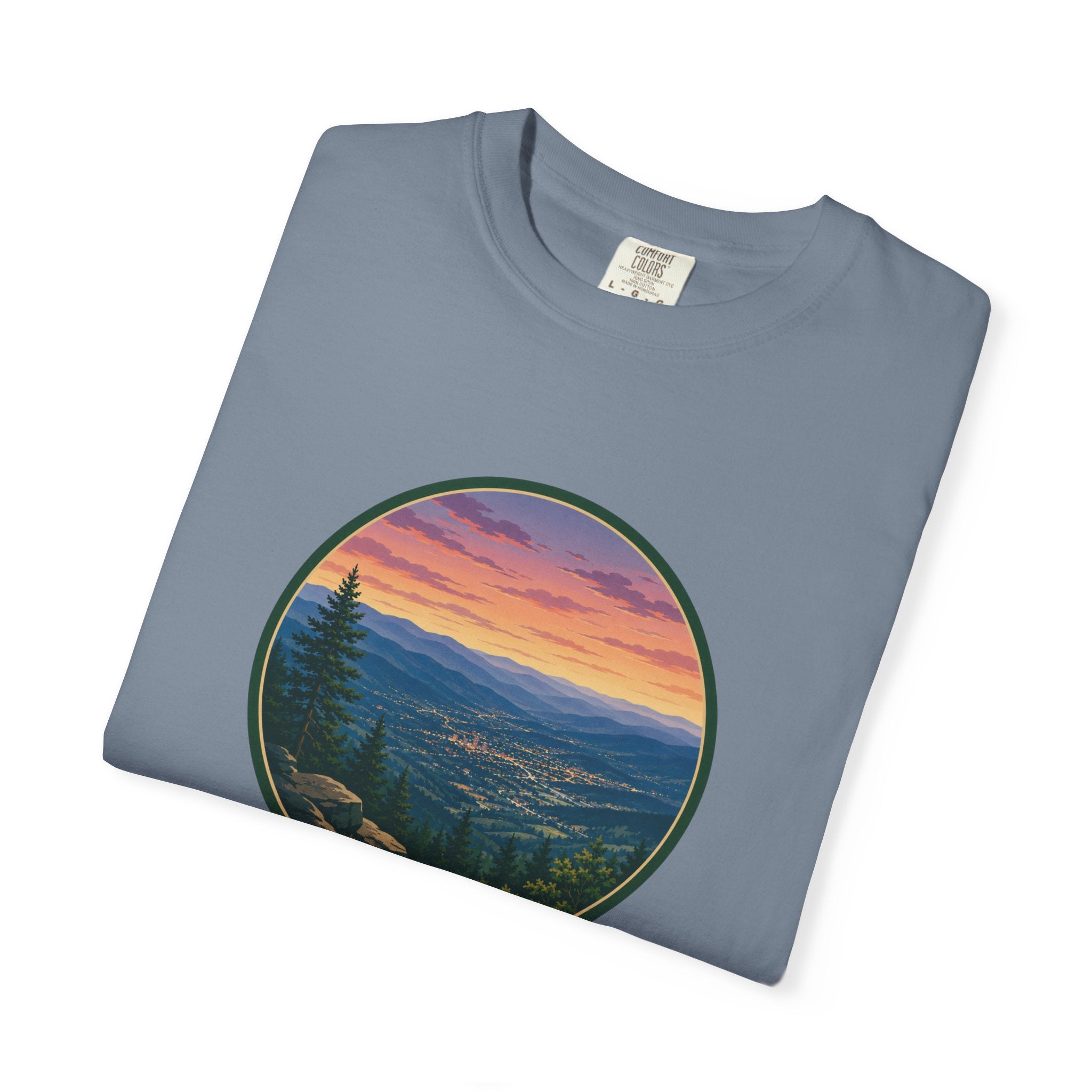 Sunset Mountain T-Shirt - Night Life Below Circle Graphic