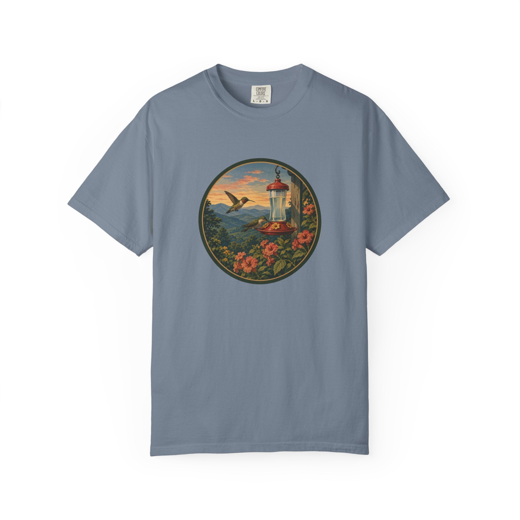 Hummingbird Sunset T-Shirt — Vintage Floral Graphic Tee