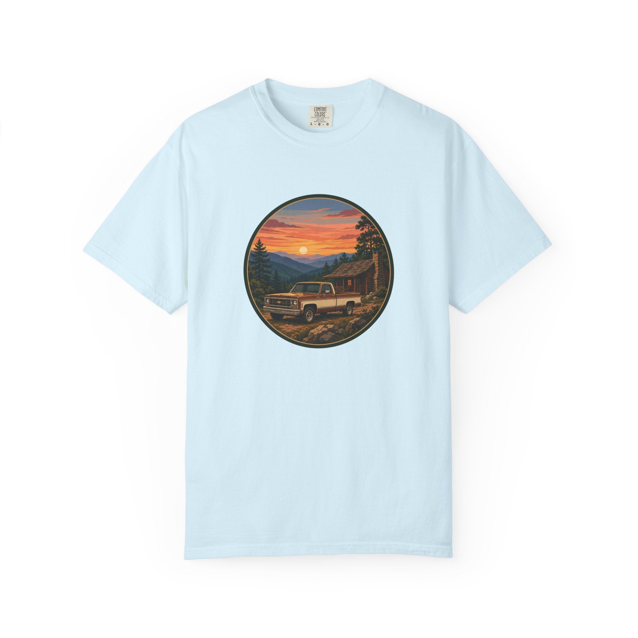 Sunset Cabin Truck T-Shirt — Vintage Classic Truck Tee