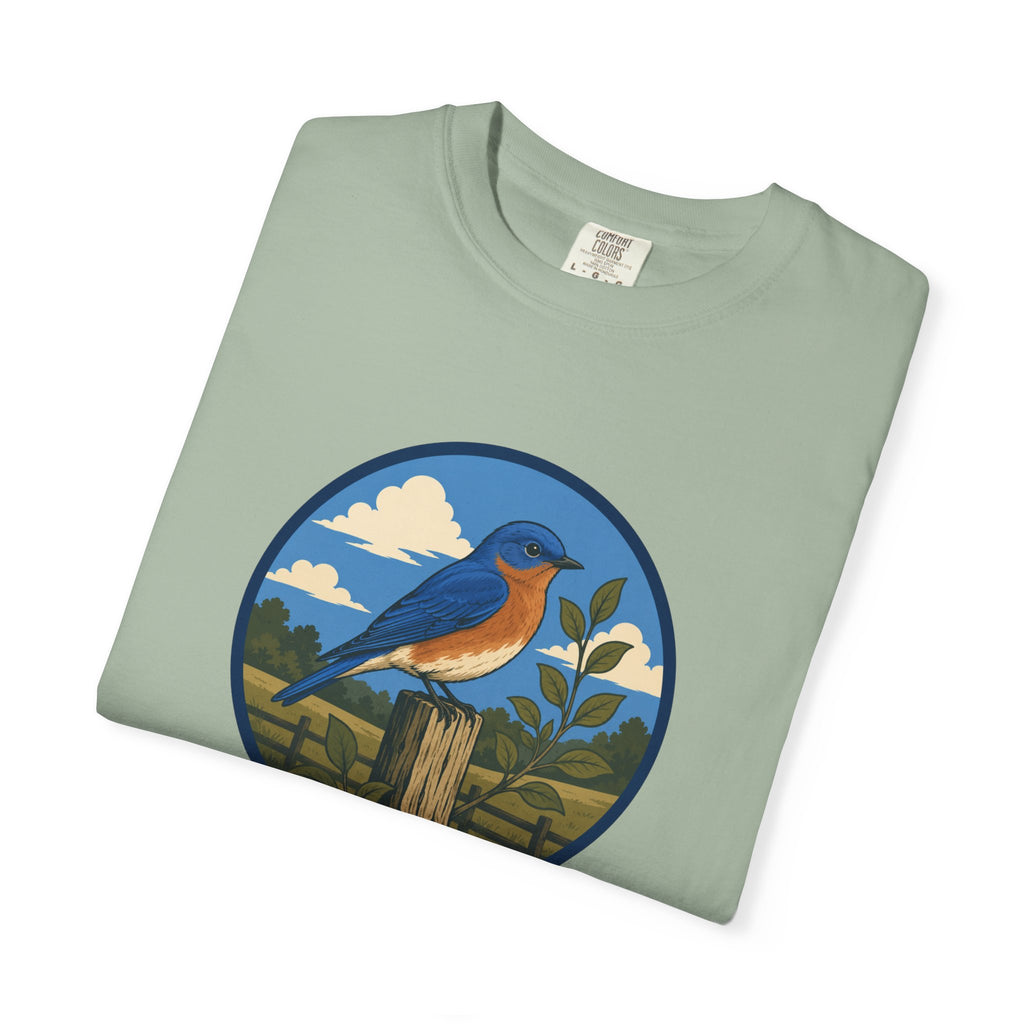Eastern Bluebird Circle Tee — Vintage Birdwatching Graphic T-Shirt