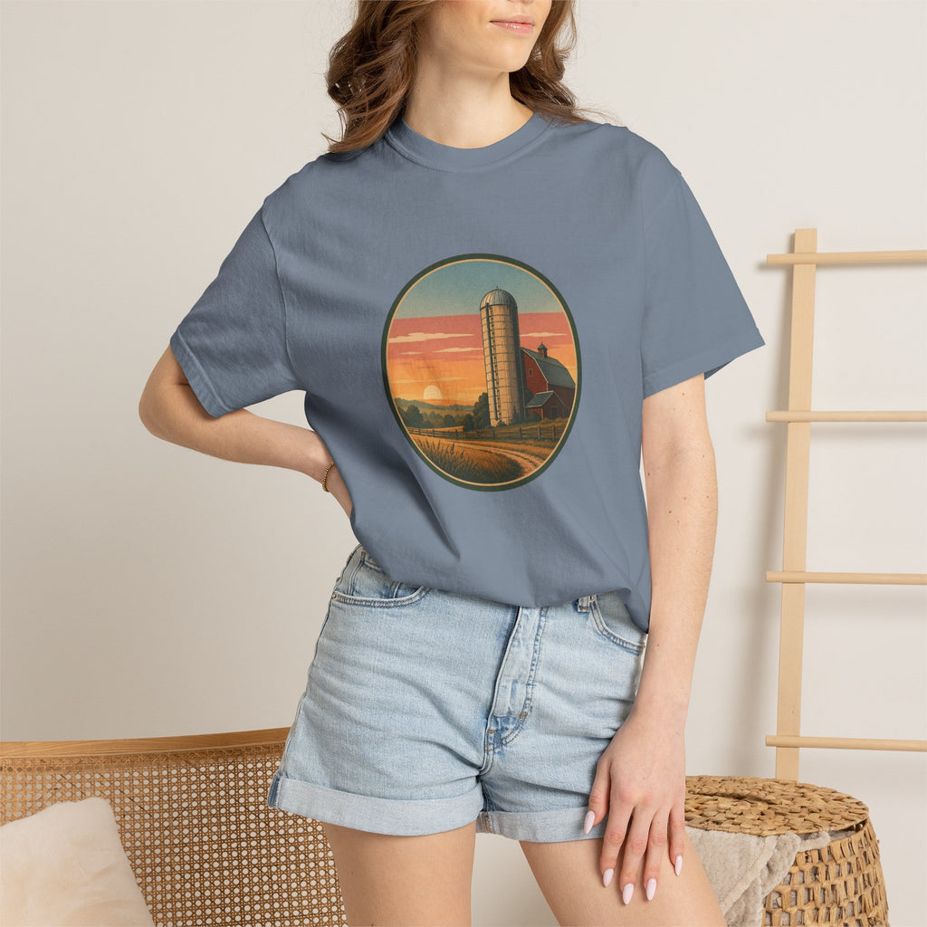 Retro Sunset Farm Silo T-Shirt