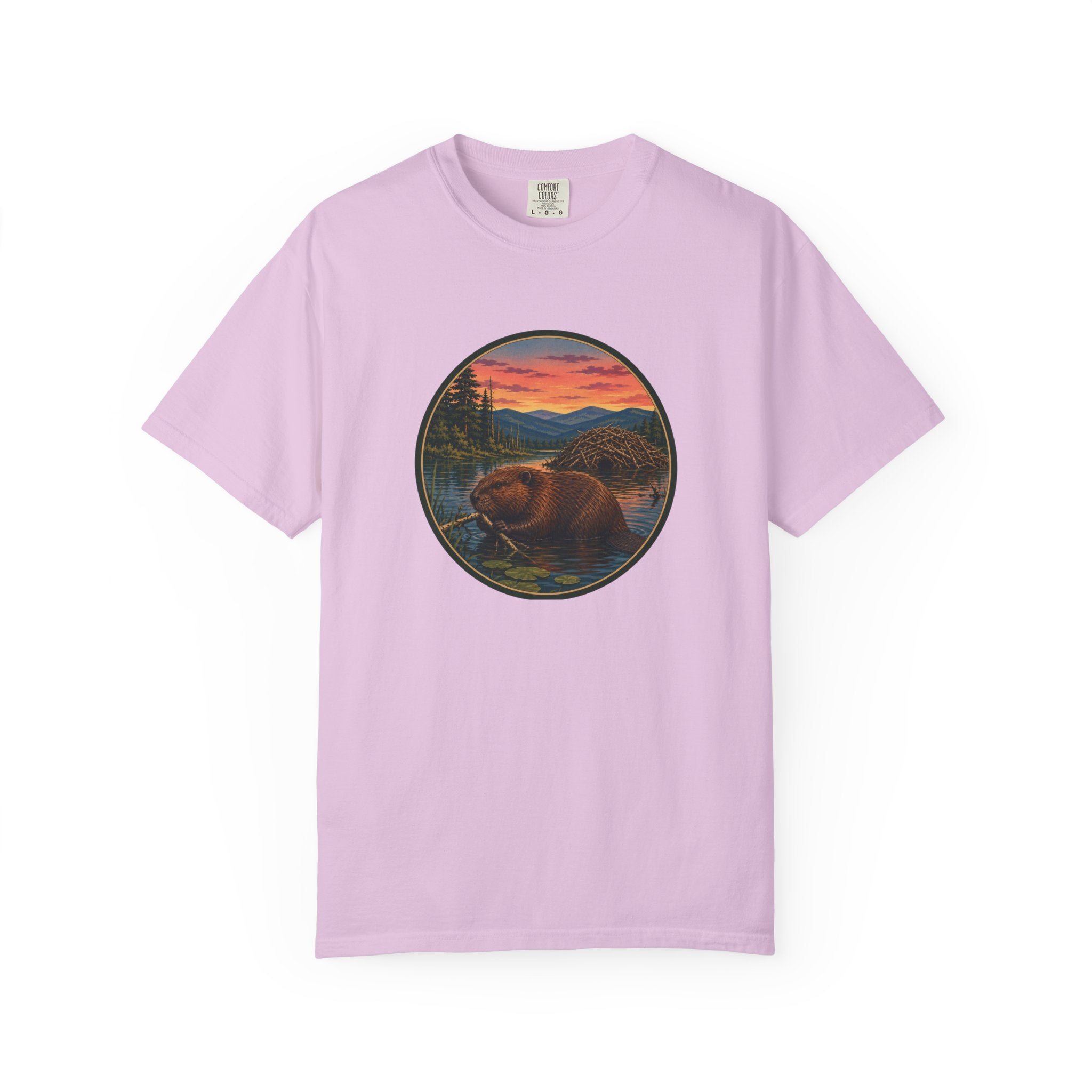 Beaver Sunset T-Shirt — Mountain Lake Wildlife Graphic Tee