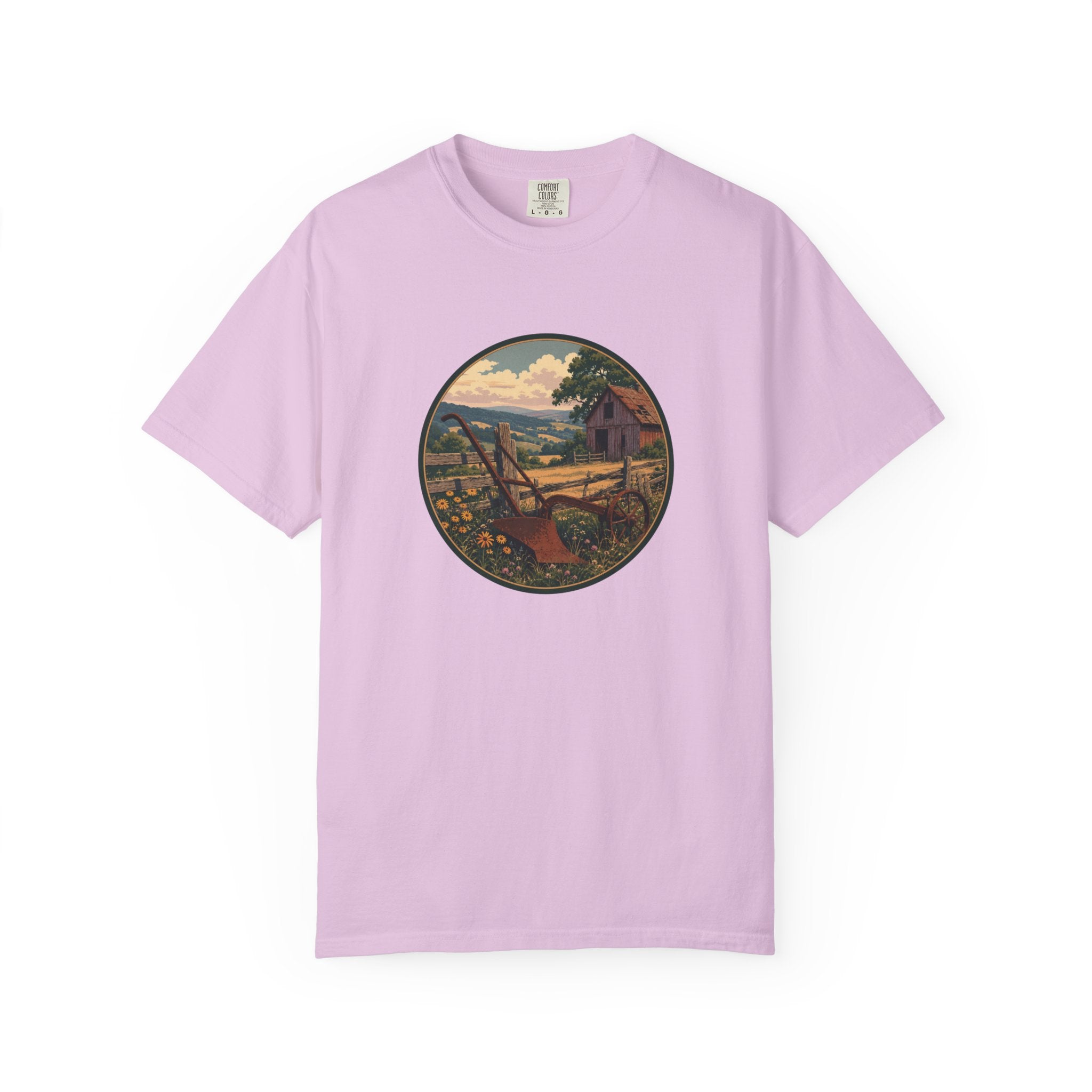 Vintage Countryside T-Shirt — Scenic Farm Landscape Graphic