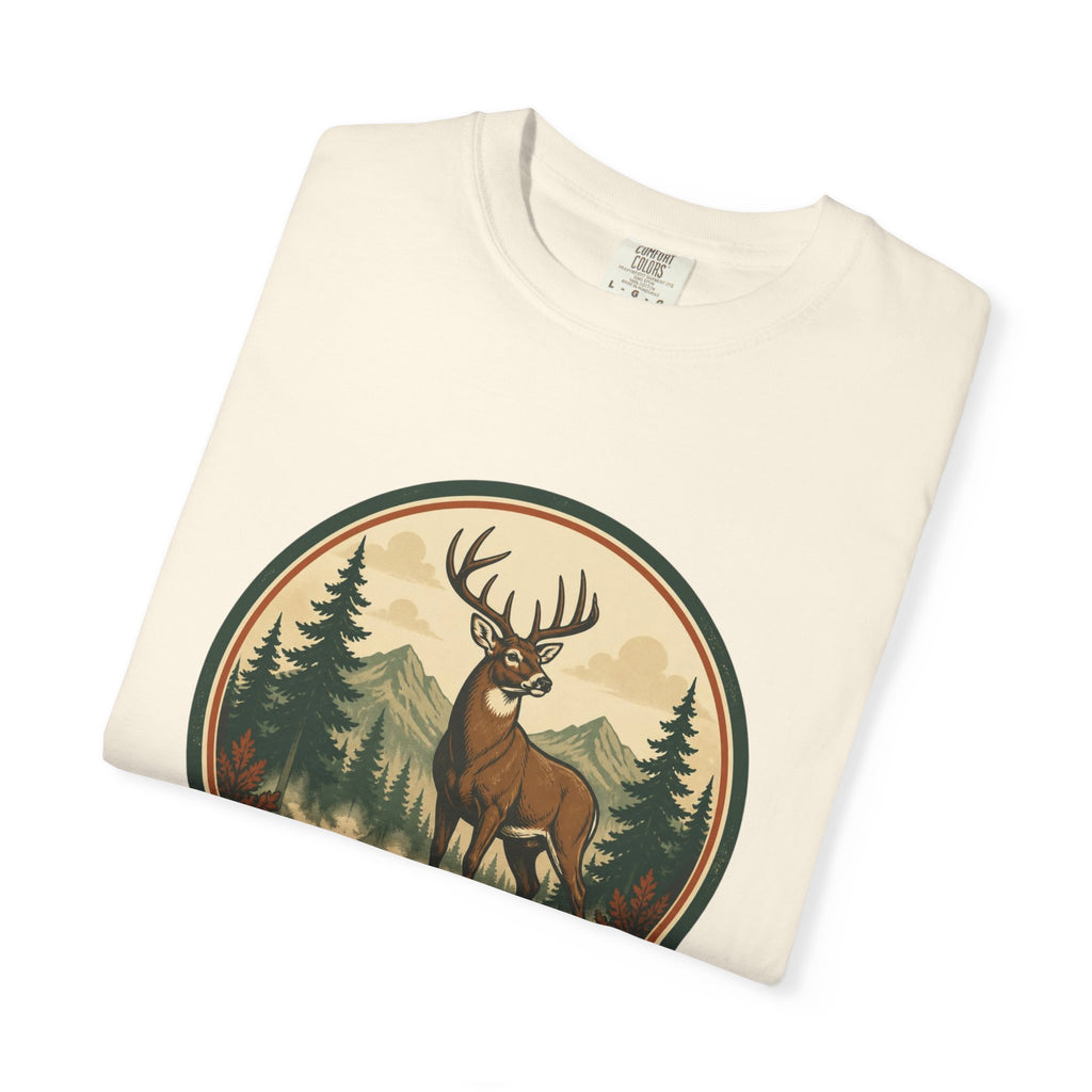 Deer Forest Badge T-Shirt – Vintage Outdoor Wildlife Graphic