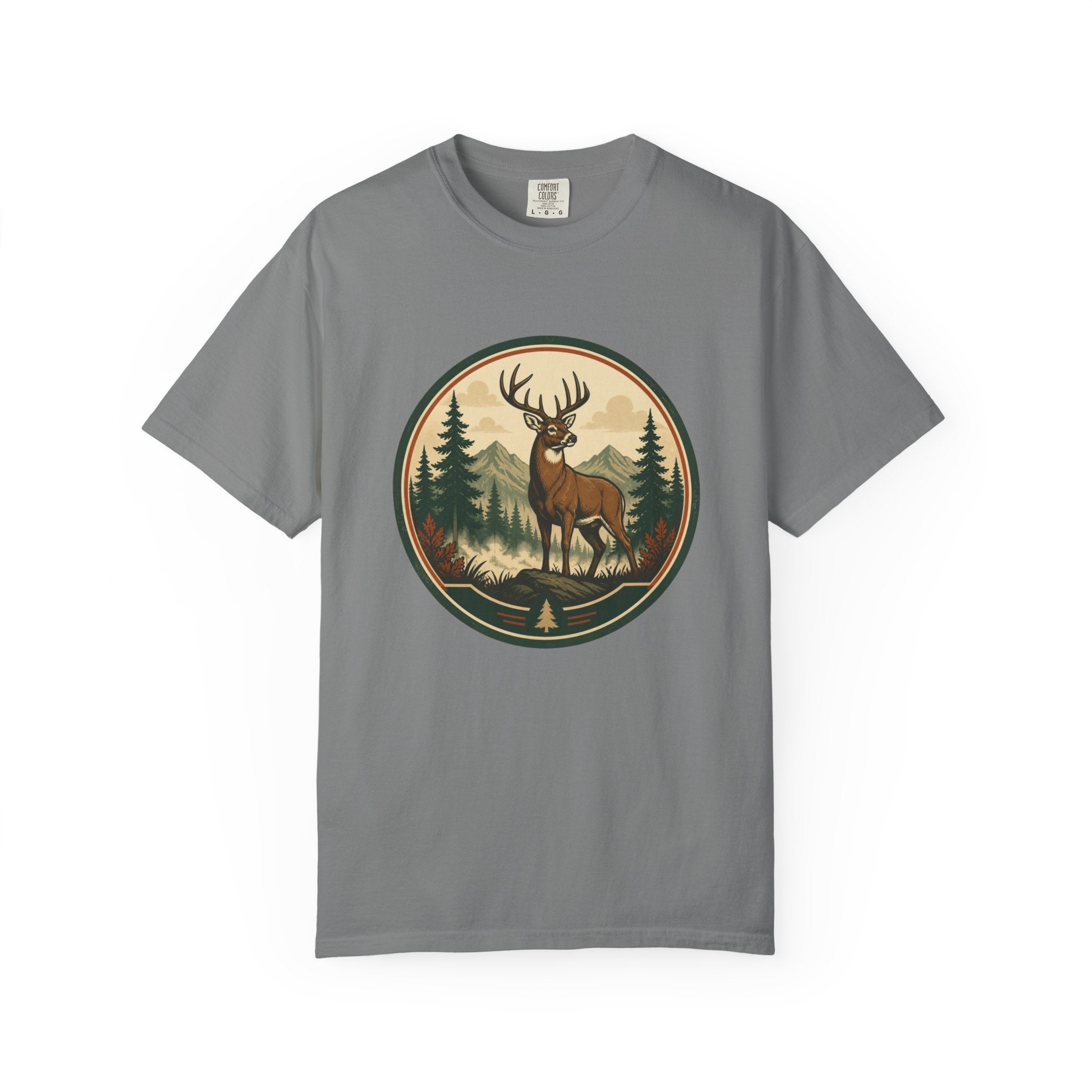 Deer Forest Badge T-Shirt – Vintage Outdoor Wildlife Graphic