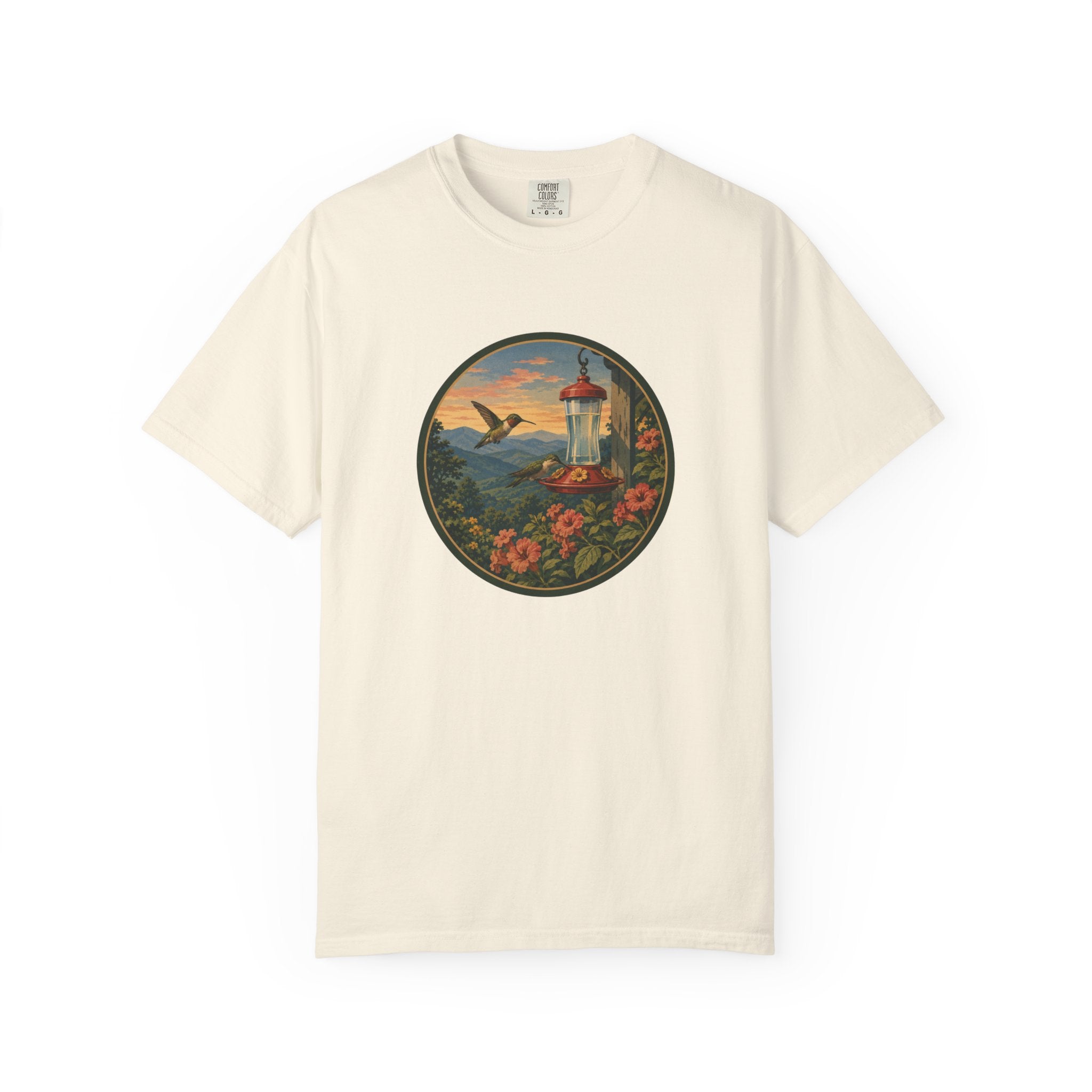 Hummingbird Sunset T-Shirt — Vintage Floral Graphic Tee