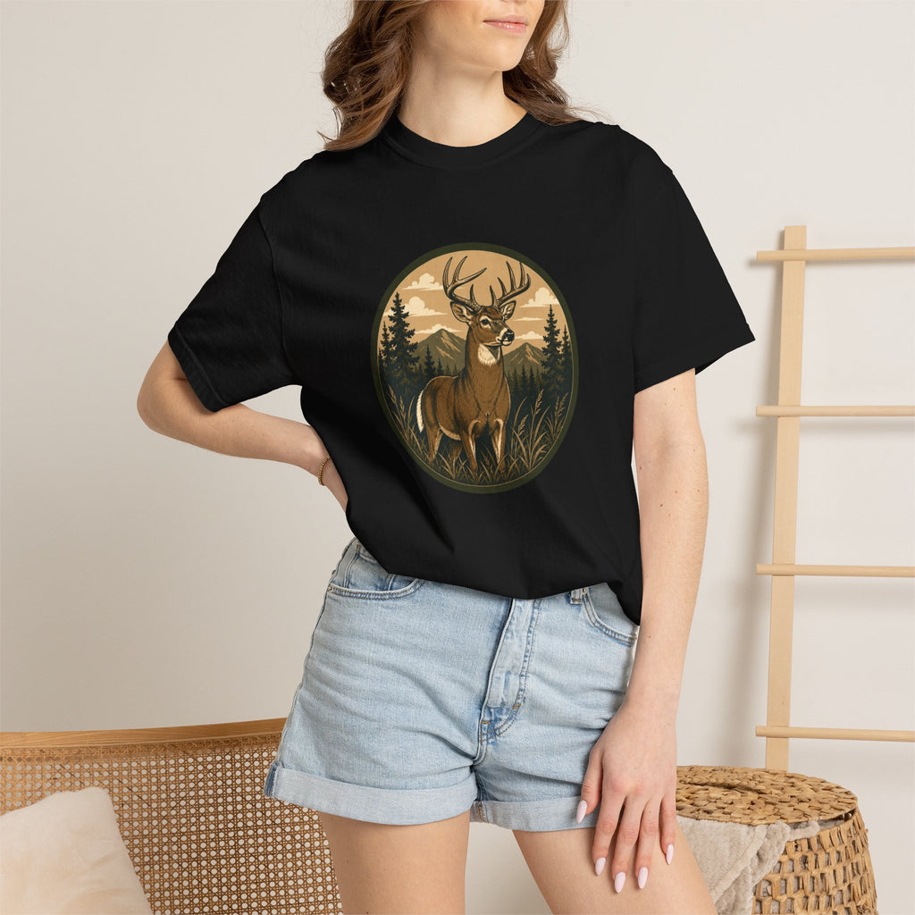 Buck in the Pines T-Shirt — Vintage Deer Forest Graphic Tee