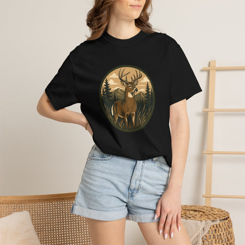 Buck in the Pines T-Shirt — Vintage Deer Forest Graphic Tee
