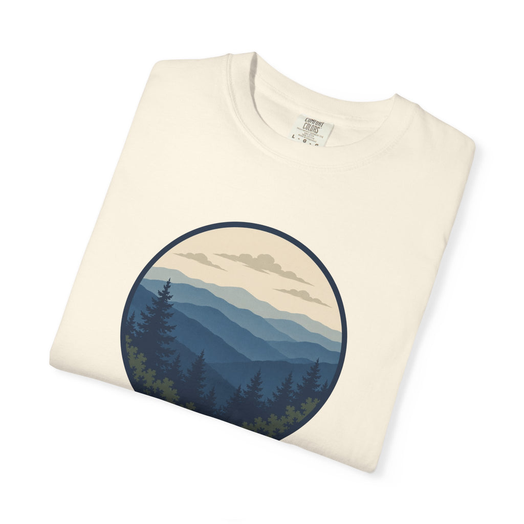 Mountain Ridge Circle T-Shirt — Scenic Forest Landscape Tee