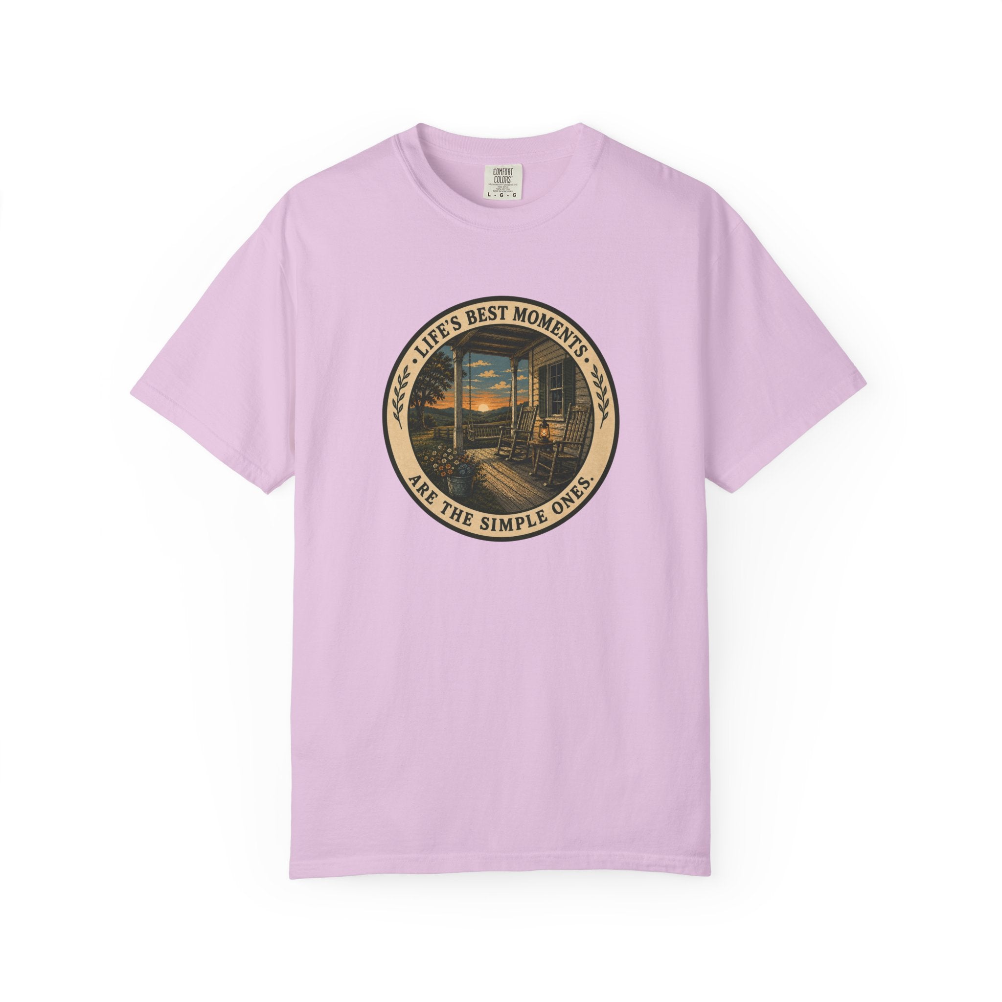 'Life's Best Moments Are the Simple Ones' Sunset Porch Graphic T-Shirt