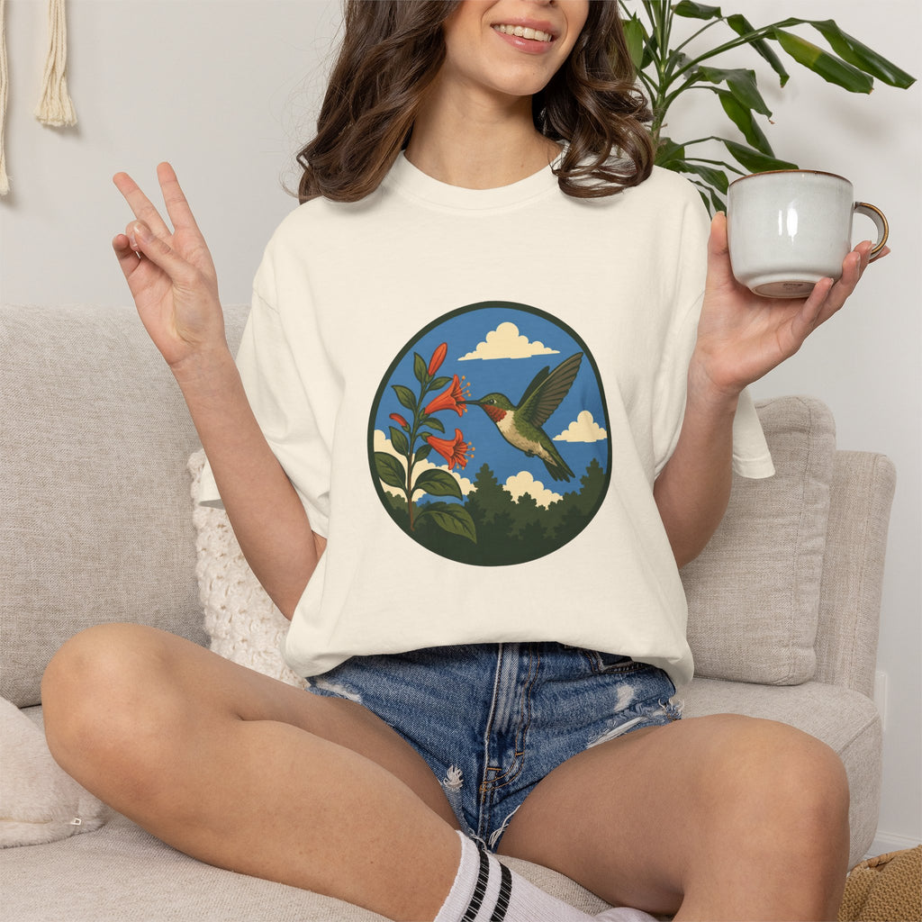 Hummingbird Circle Graphic T-Shirt — Floral Nature Tee