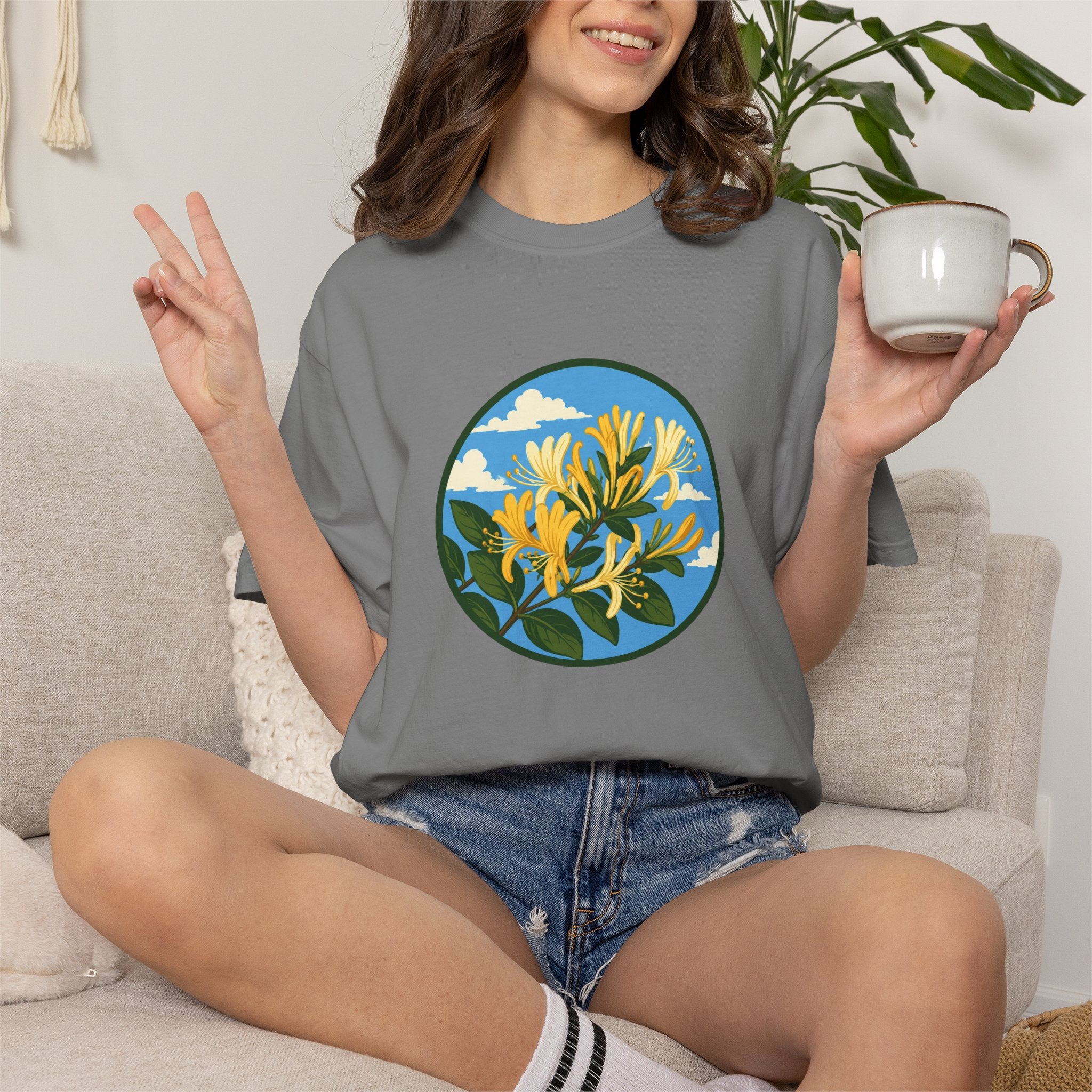 Honeysuckle Circle Tee — Botanical Floral Graphic T-Shirt
