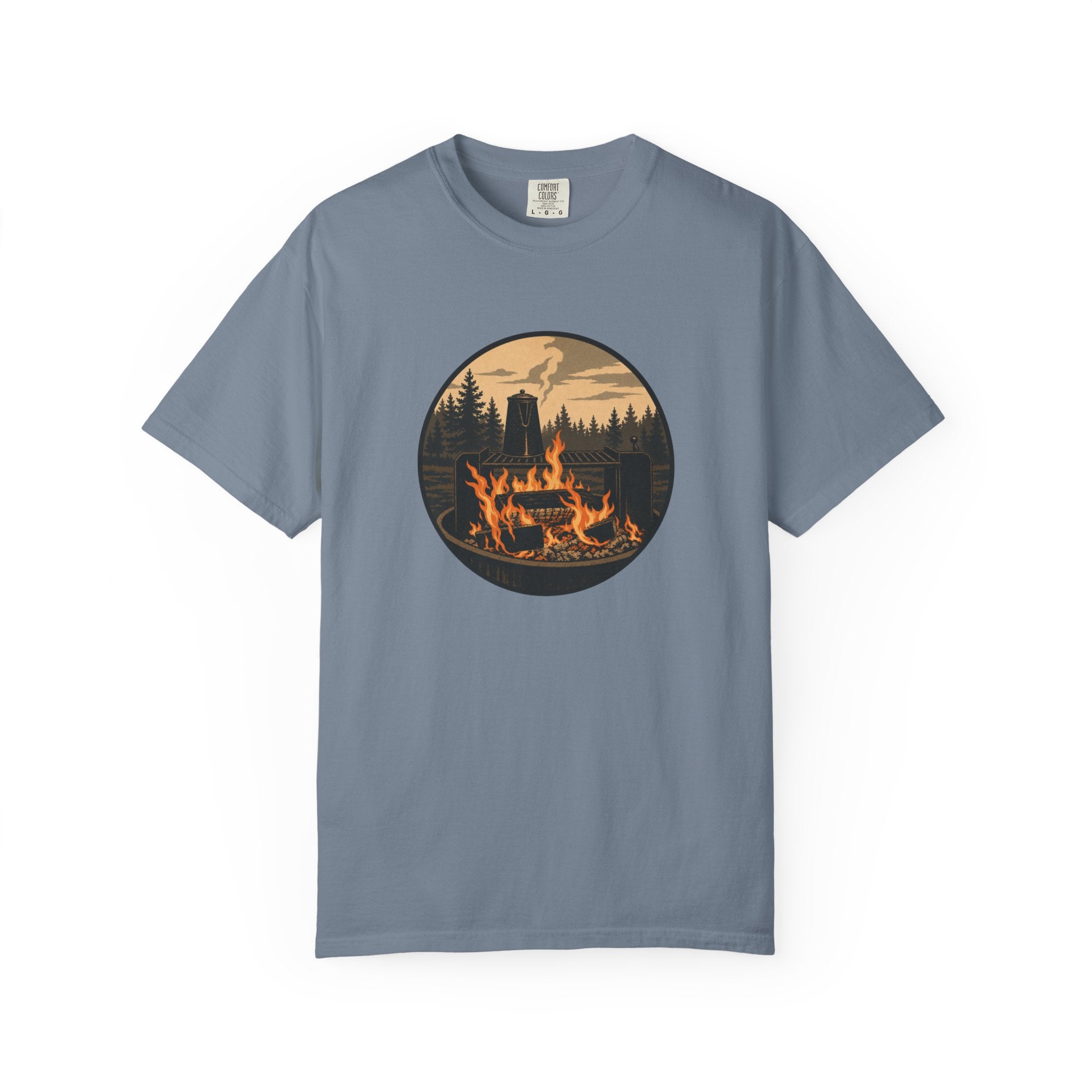 Campfire Forest T-Shirt — Retro Mountain Bonfire Graphic