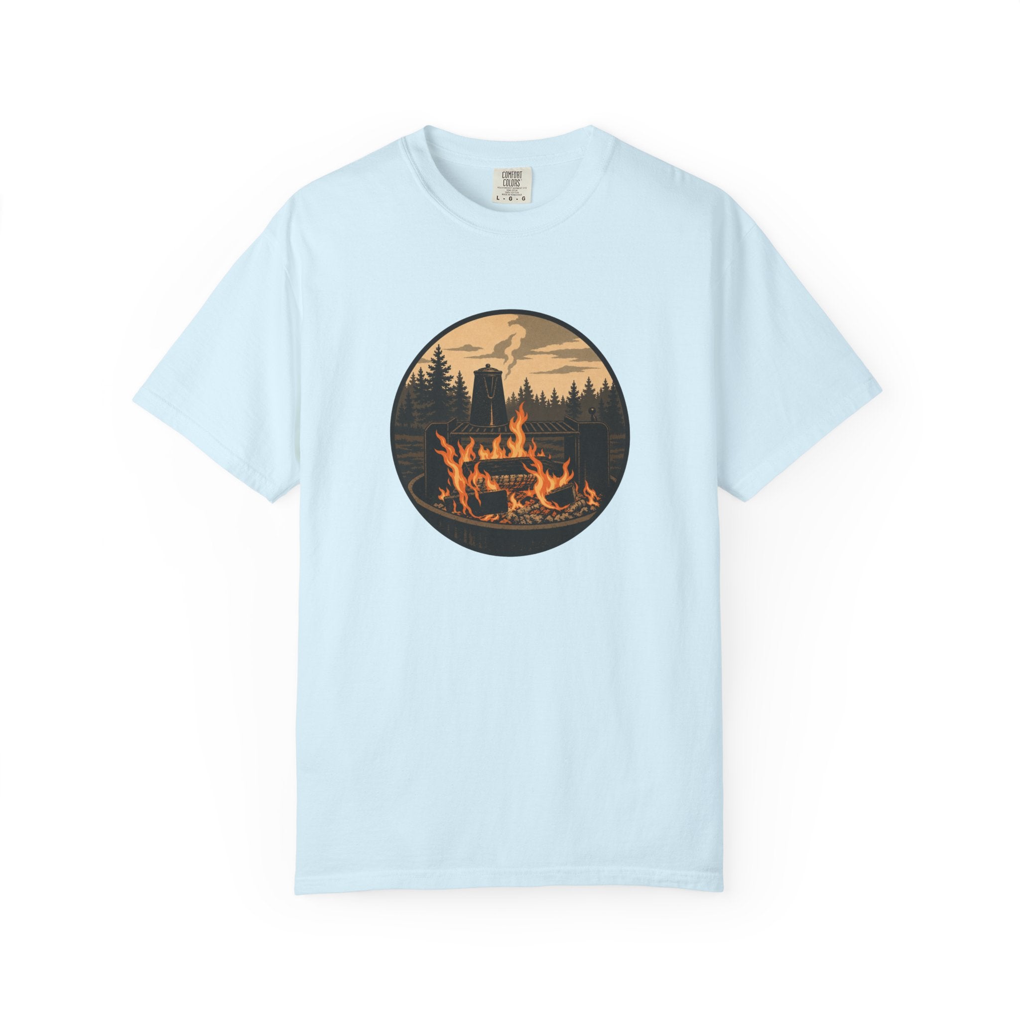 Campfire Forest T-Shirt — Retro Mountain Bonfire Graphic