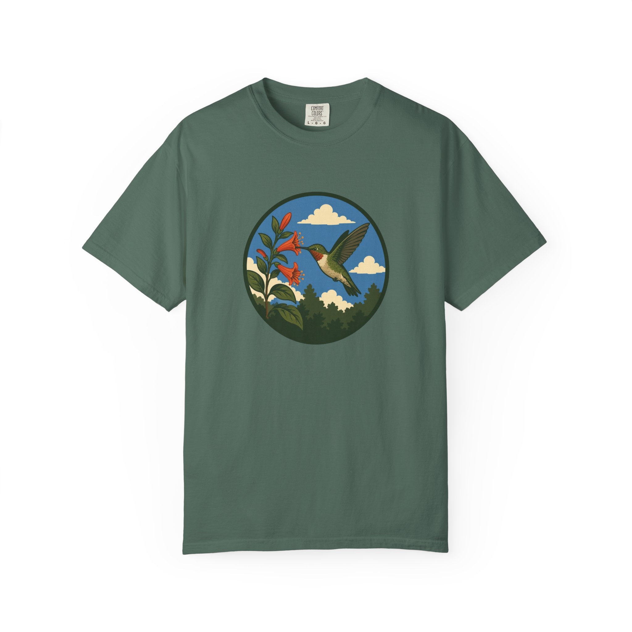 Hummingbird Circle Graphic T-Shirt — Floral Nature Tee