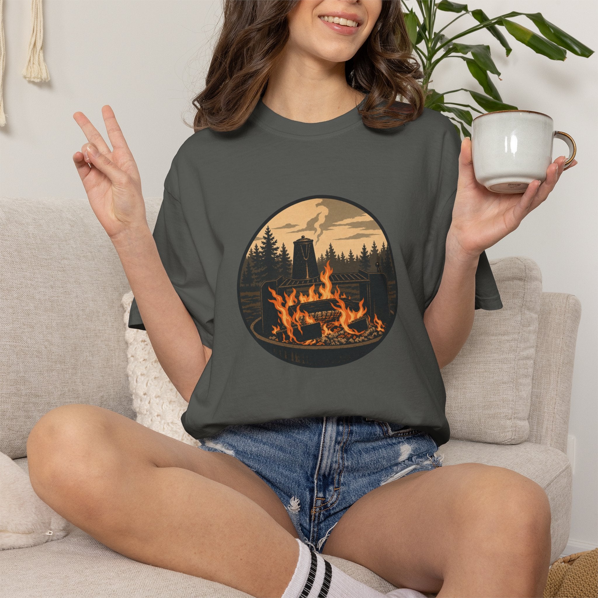 Campfire Forest T-Shirt — Retro Mountain Bonfire Graphic