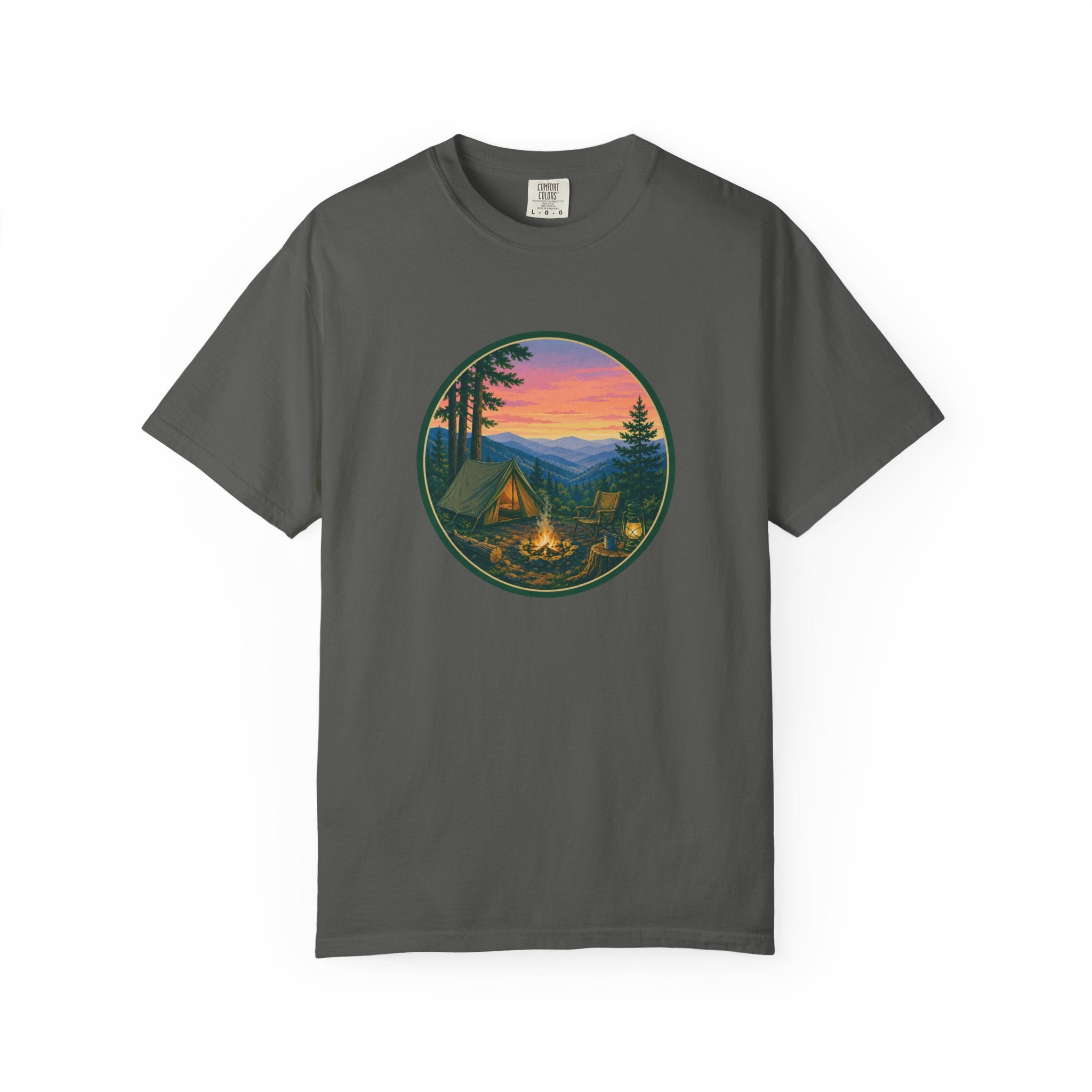 Camping Sunset T-Shirt — Vintage Campfire Scene Tee