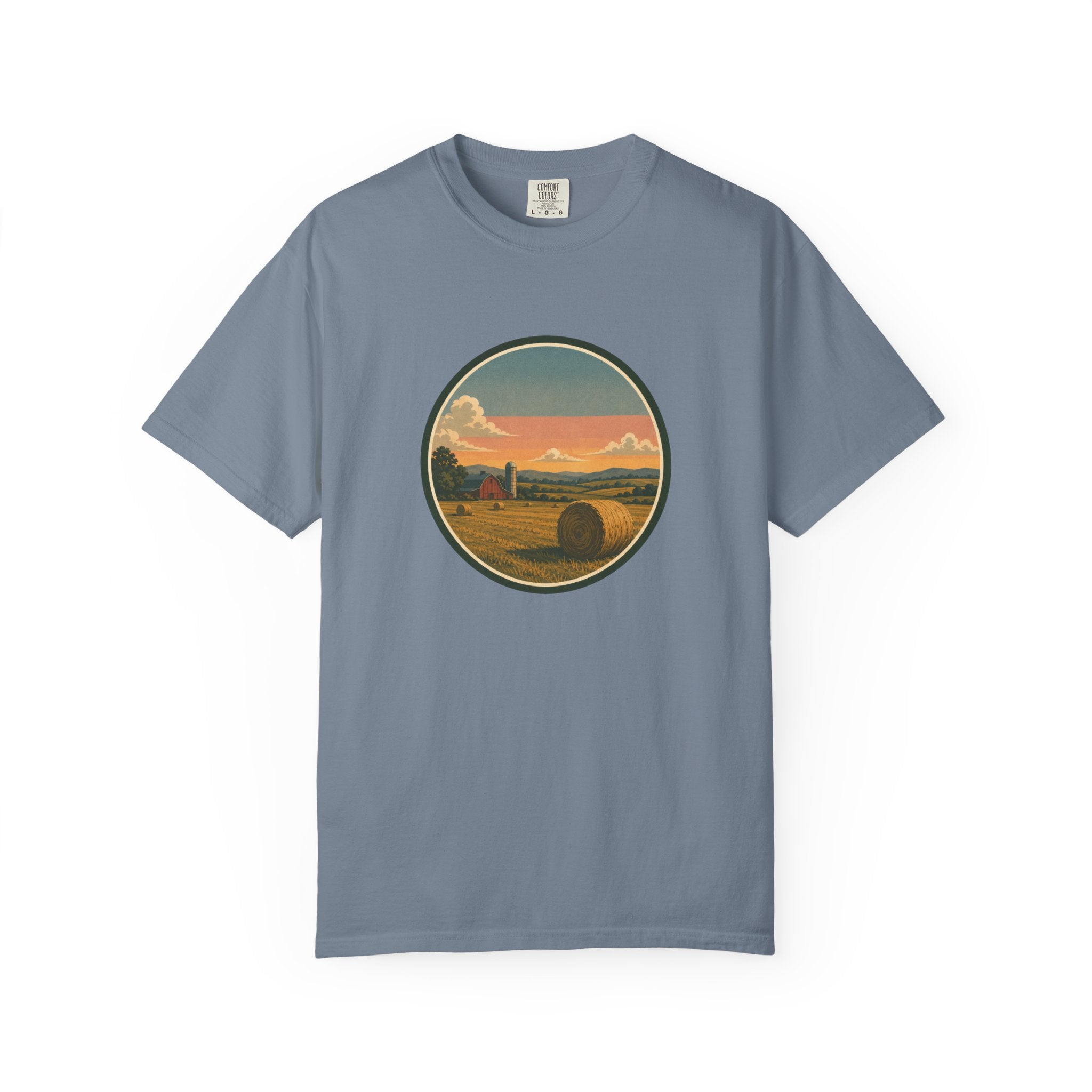 Sunset Hayfield T-Shirt — Vintage Farm Landscape Tee
