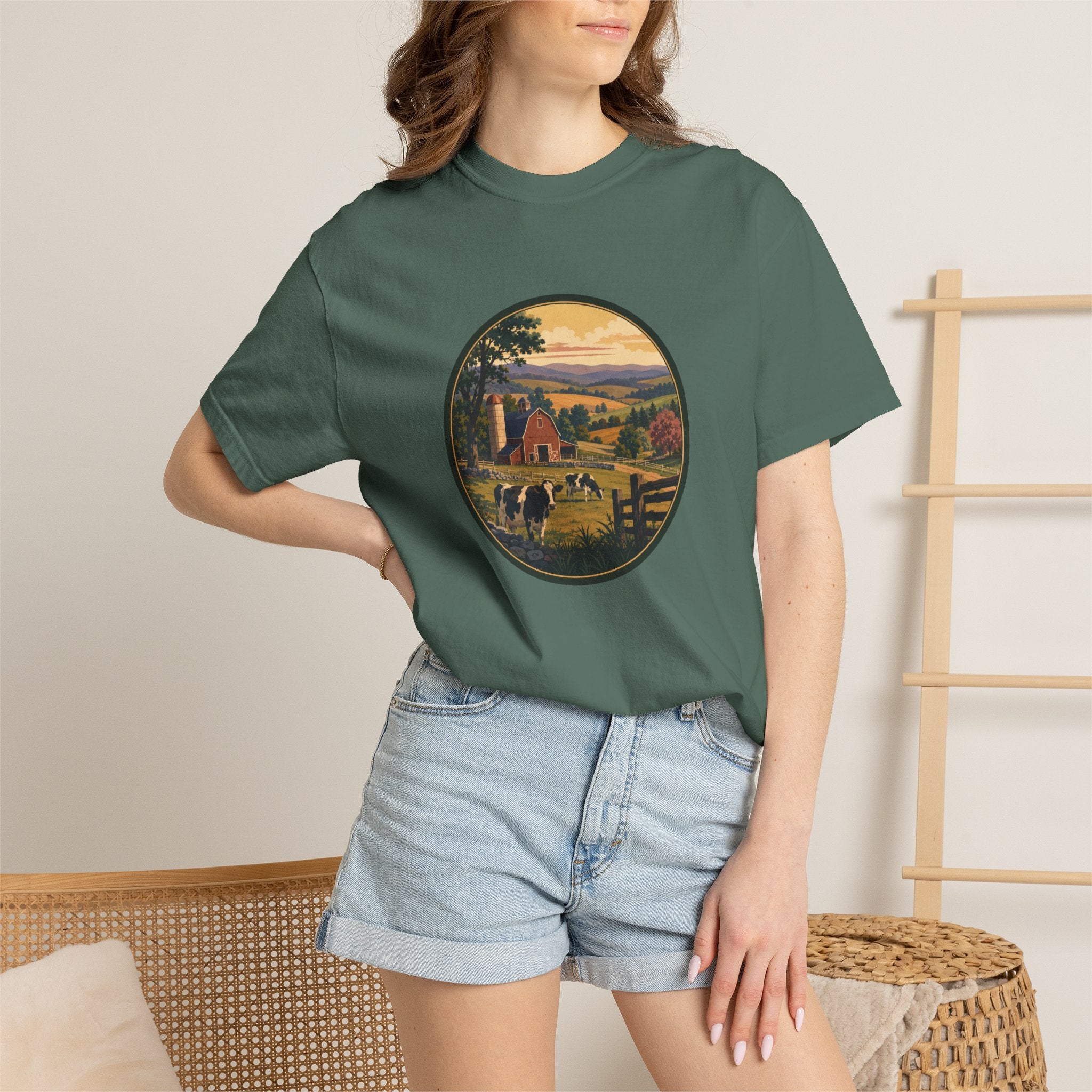 Vintage Country Dairy Farm Scene T-Shirt
