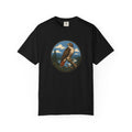 Red-Tail Hawk Mountain Circle T-Shirt — Vintage Hawk Nature Graphic Tee