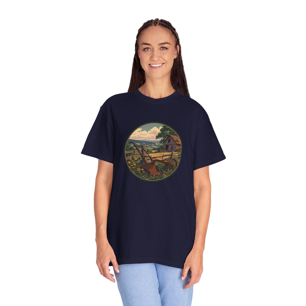 Vintage Countryside T-Shirt — Scenic Farm Landscape Graphic