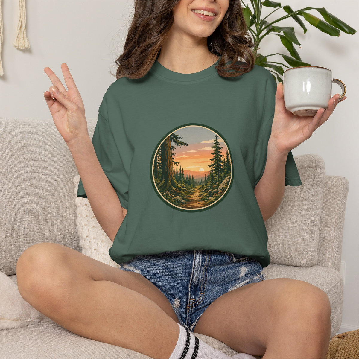 Sunset Hiking Trail Circle T-Shirt — Scenic Mountain Trail Tee
