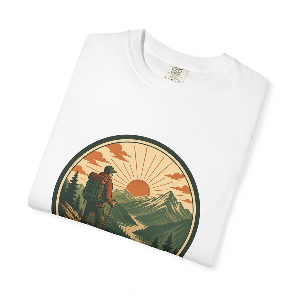 Hiker Sunset Graphic T-Shirt — Mountain Adventure Outdoor Tee