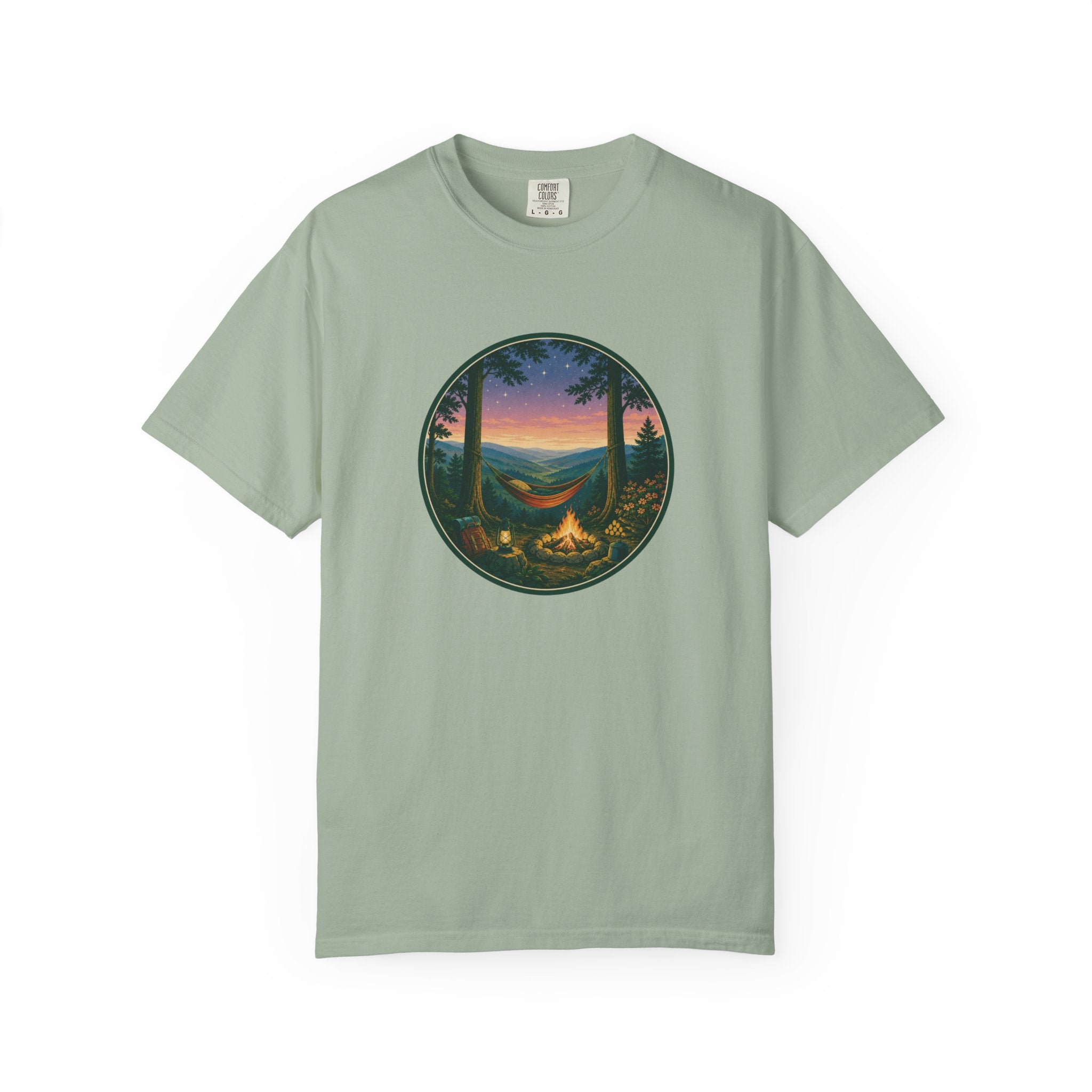 Hammock Camping Sunset T-Shirt — Bonfire Night Outdoor Graphic Tee