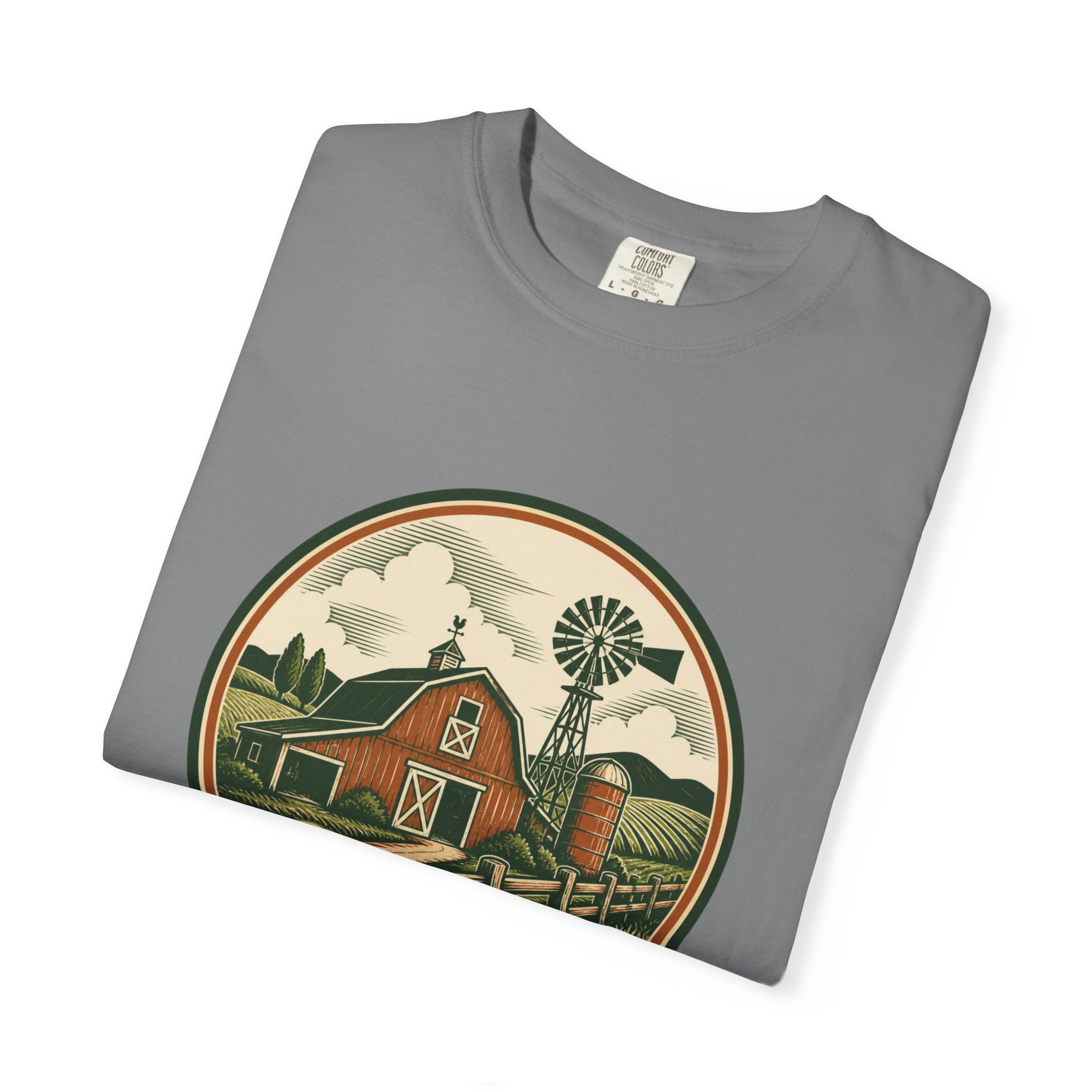 Barn & Windmill Farm T-Shirt — Vintage Rural Landscape Tee