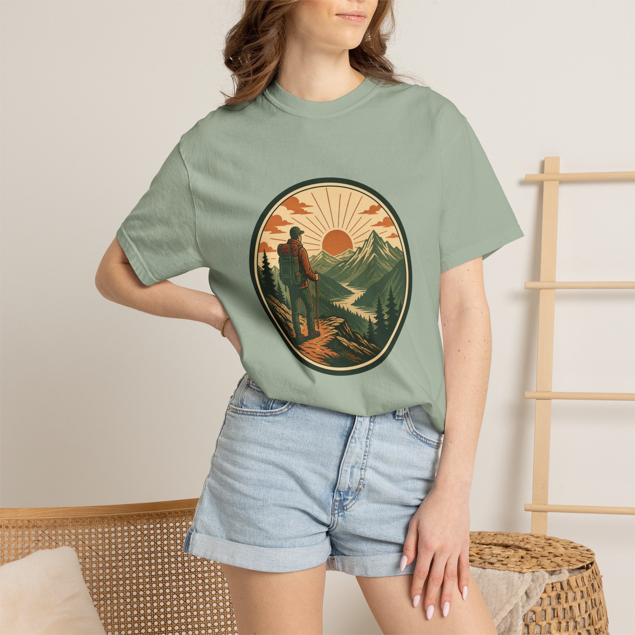 Hiker Sunset Graphic T-Shirt — Mountain Adventure Outdoor Tee