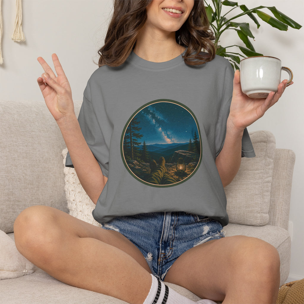 Night Sky Mountain T-Shirt — Circular Scenic Landscape Tee