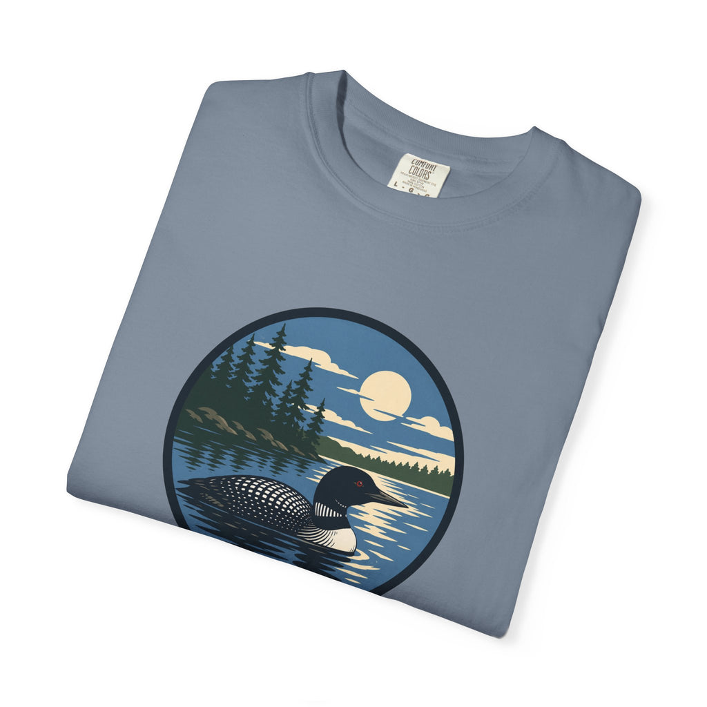 Loon Lake Sunset T-Shirt — Vintage Wilderness Loon Graphic
