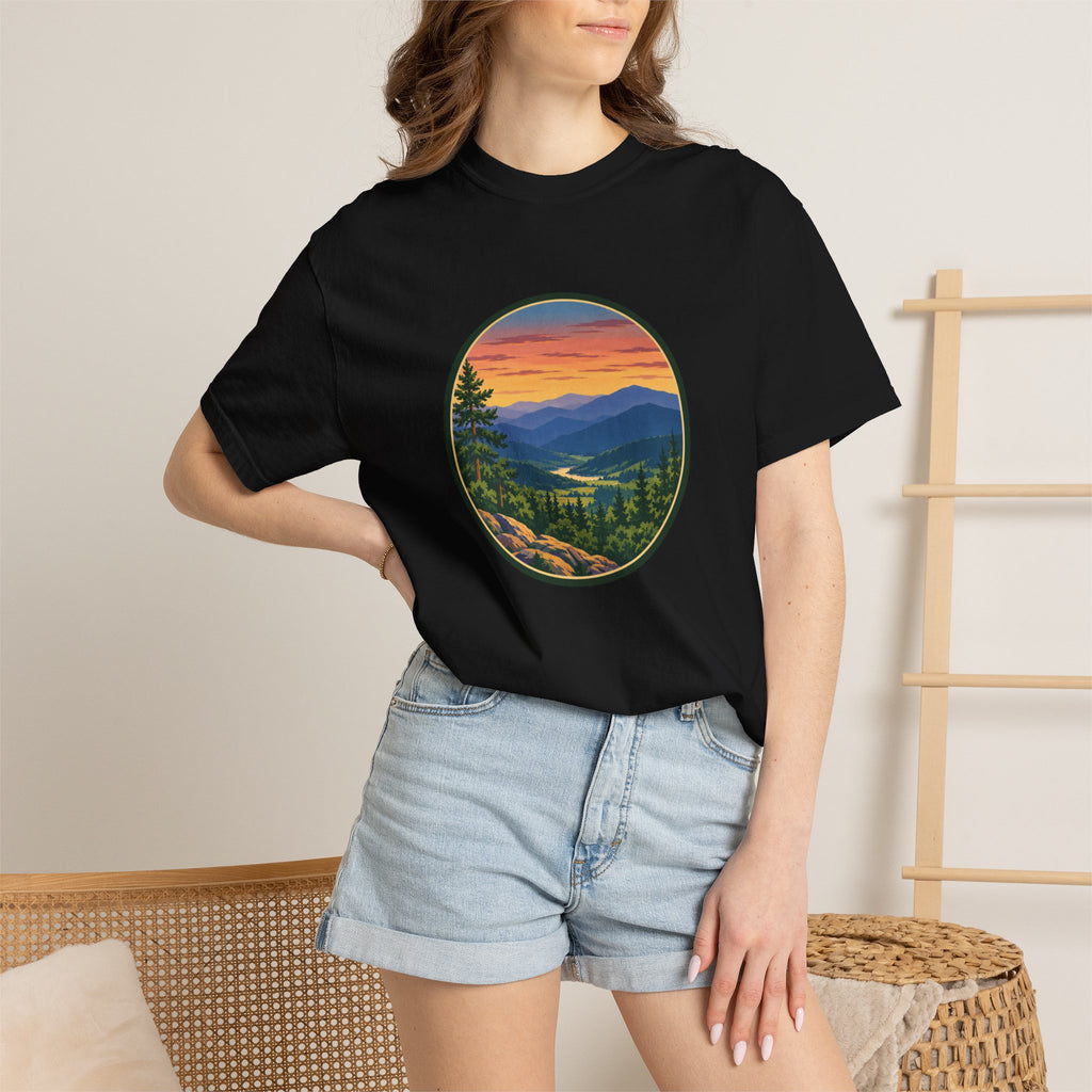 Retro Mountain Sunset T-Shirt — Scenic Blue Ridge Mountain Tee