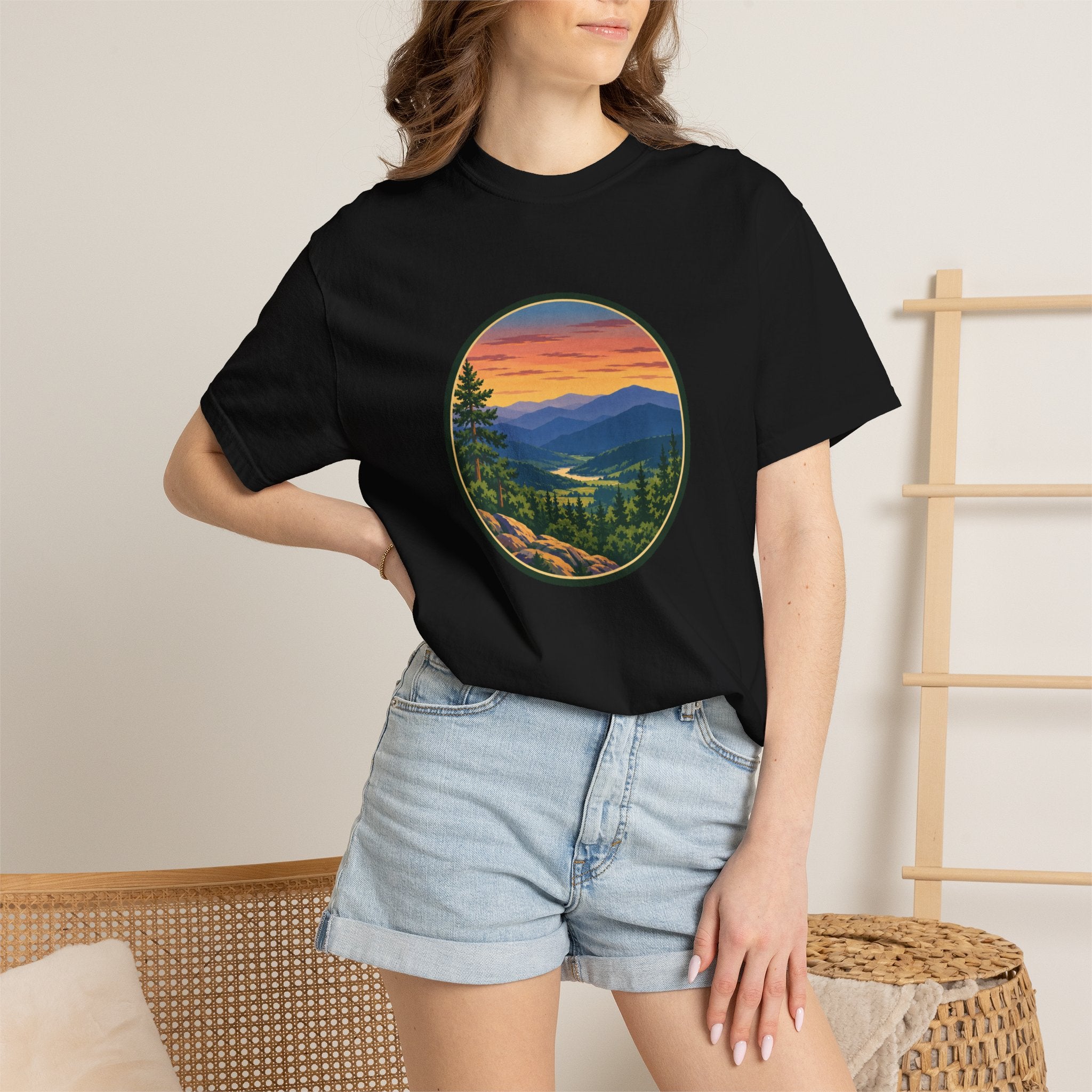 Retro Mountain Sunset T-Shirt — Scenic Blue Ridge Mountain Tee