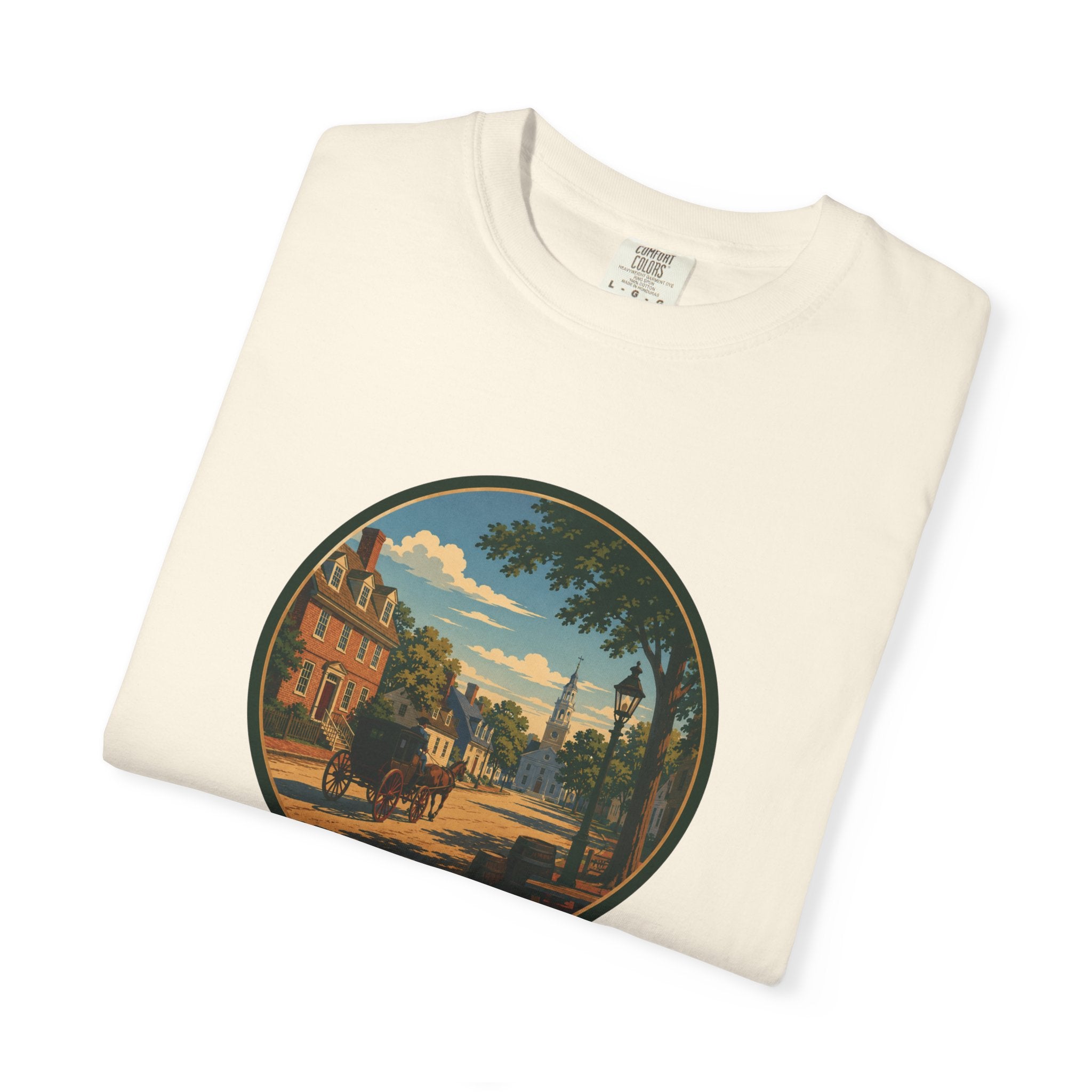 Colonial Carriage Ride T-Shirt — Retro Scenic Circle Print
