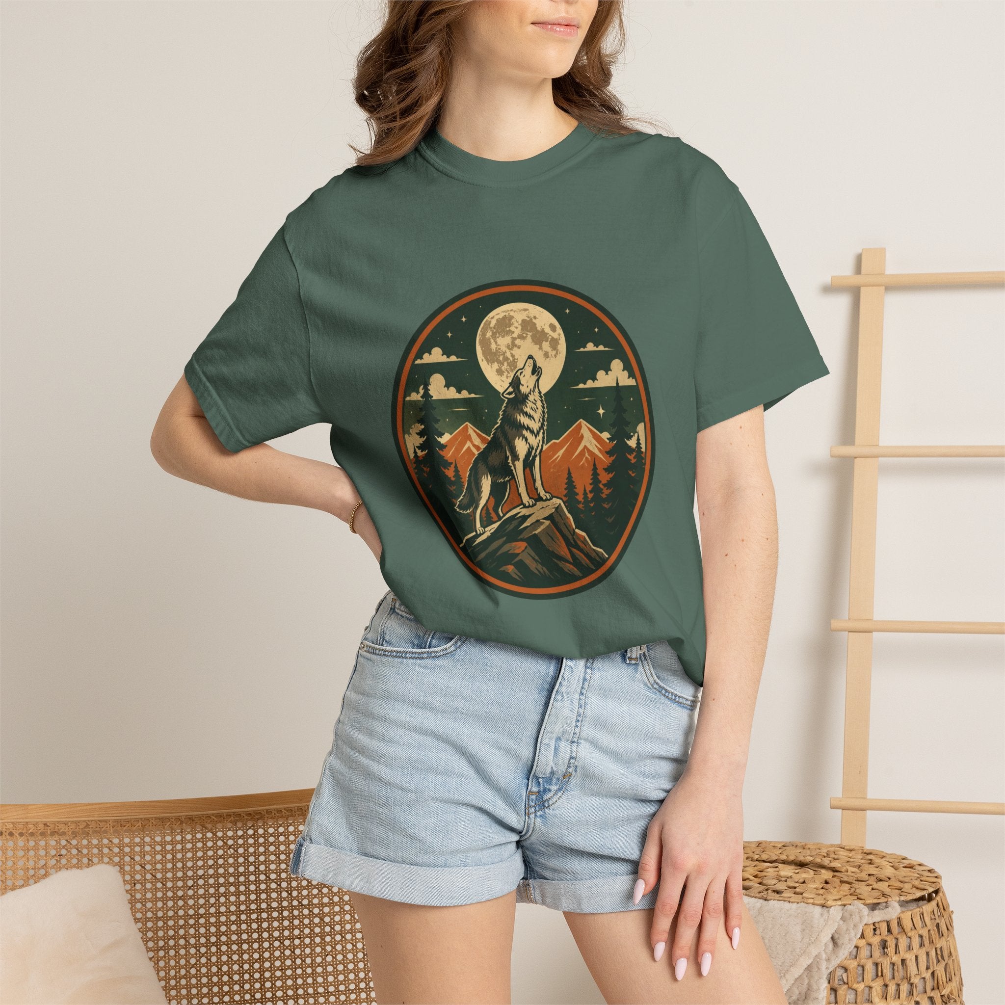 Wolf Howl T-Shirt — Vintage Moonlit Mountain Graphic Tee