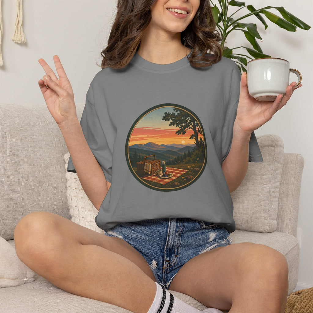 Sunset Picnic Tee — Scenic Mountain Picnic T-Shirt