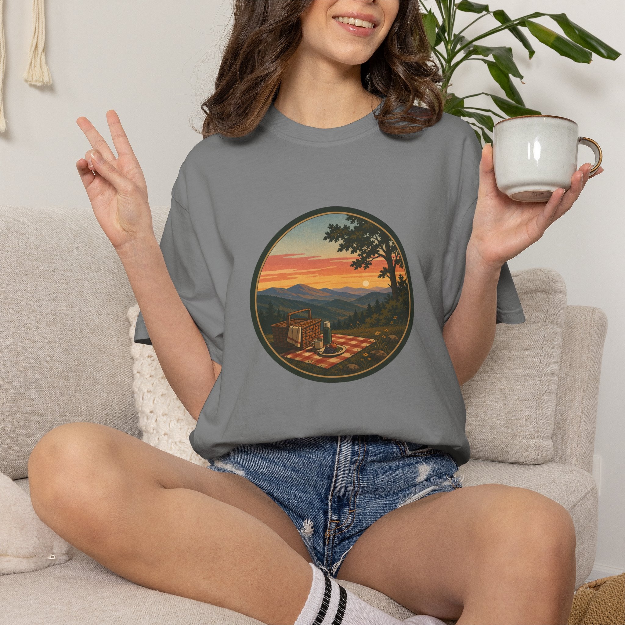 Sunset Picnic Tee — Scenic Mountain Picnic T-Shirt