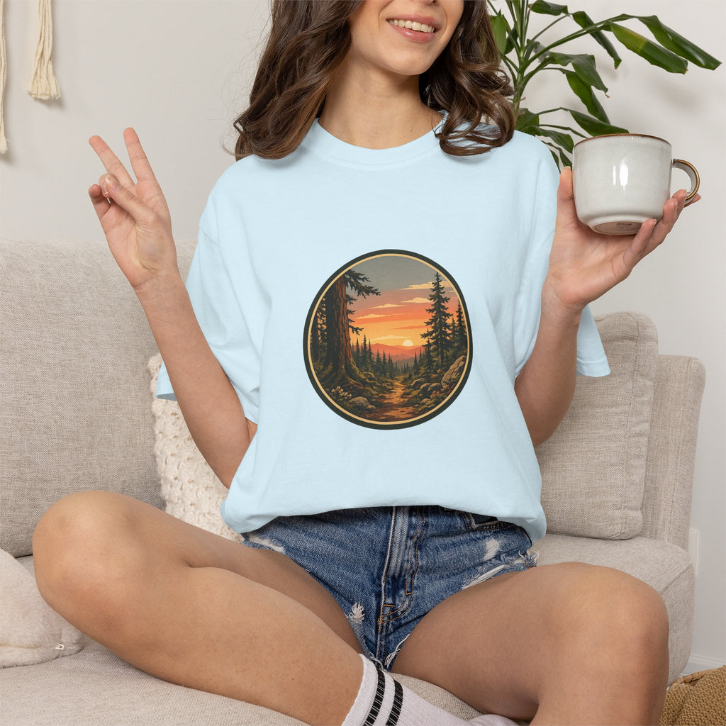 Sunset Hiking Trail Circle T-Shirt — Scenic Mountain Trail Tee
