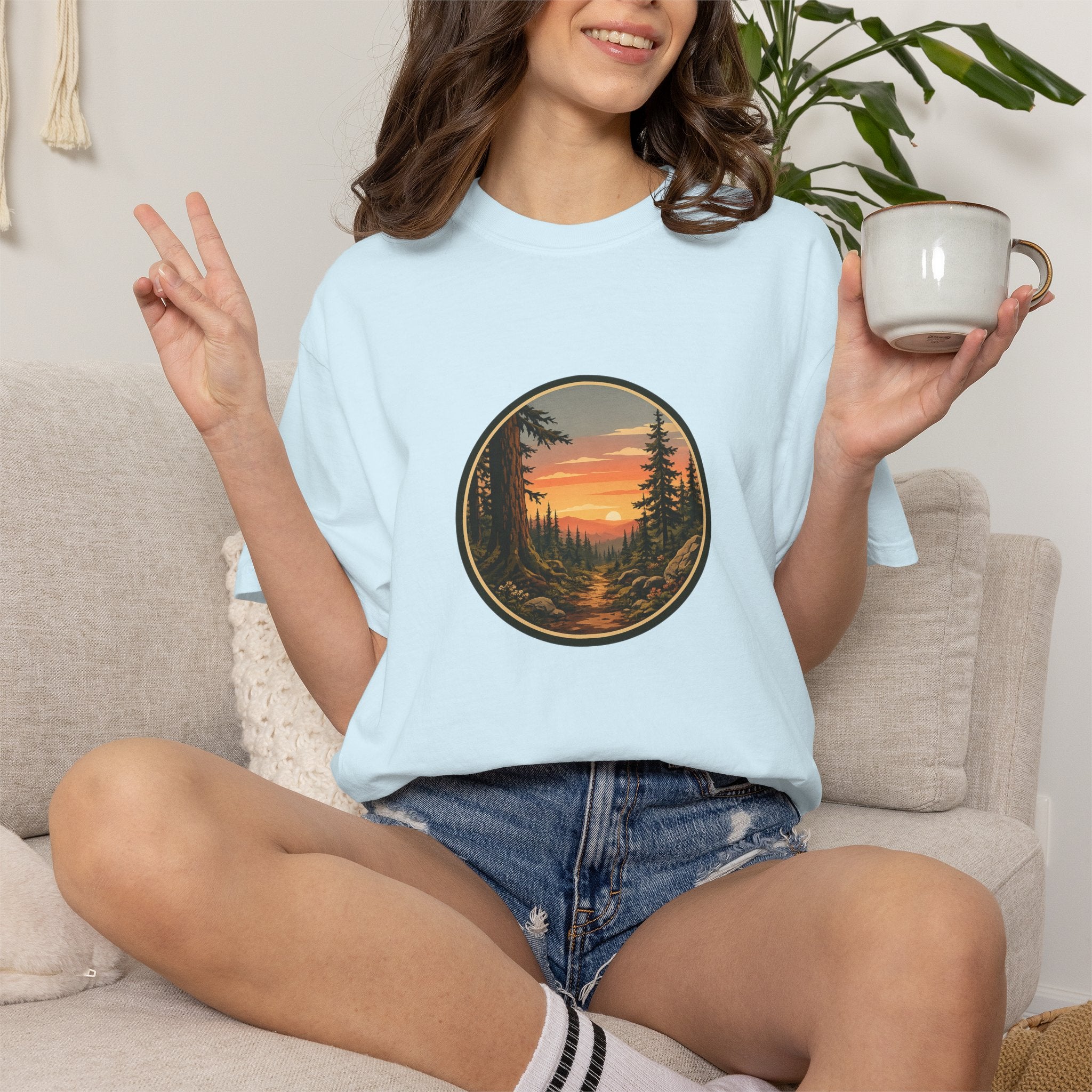Sunset Hiking Trail Circle T-Shirt — Scenic Mountain Trail Tee