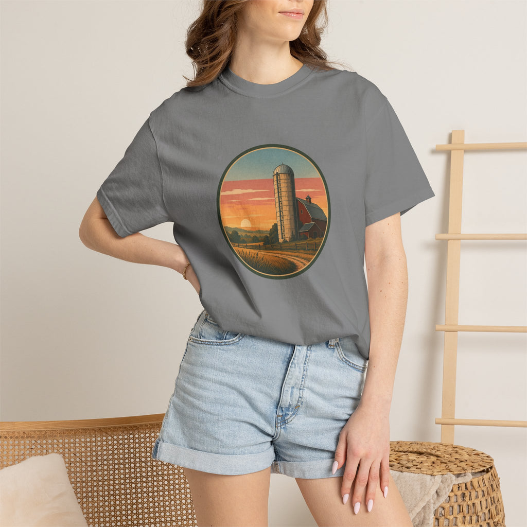 Retro Sunset Farm Silo T-Shirt
