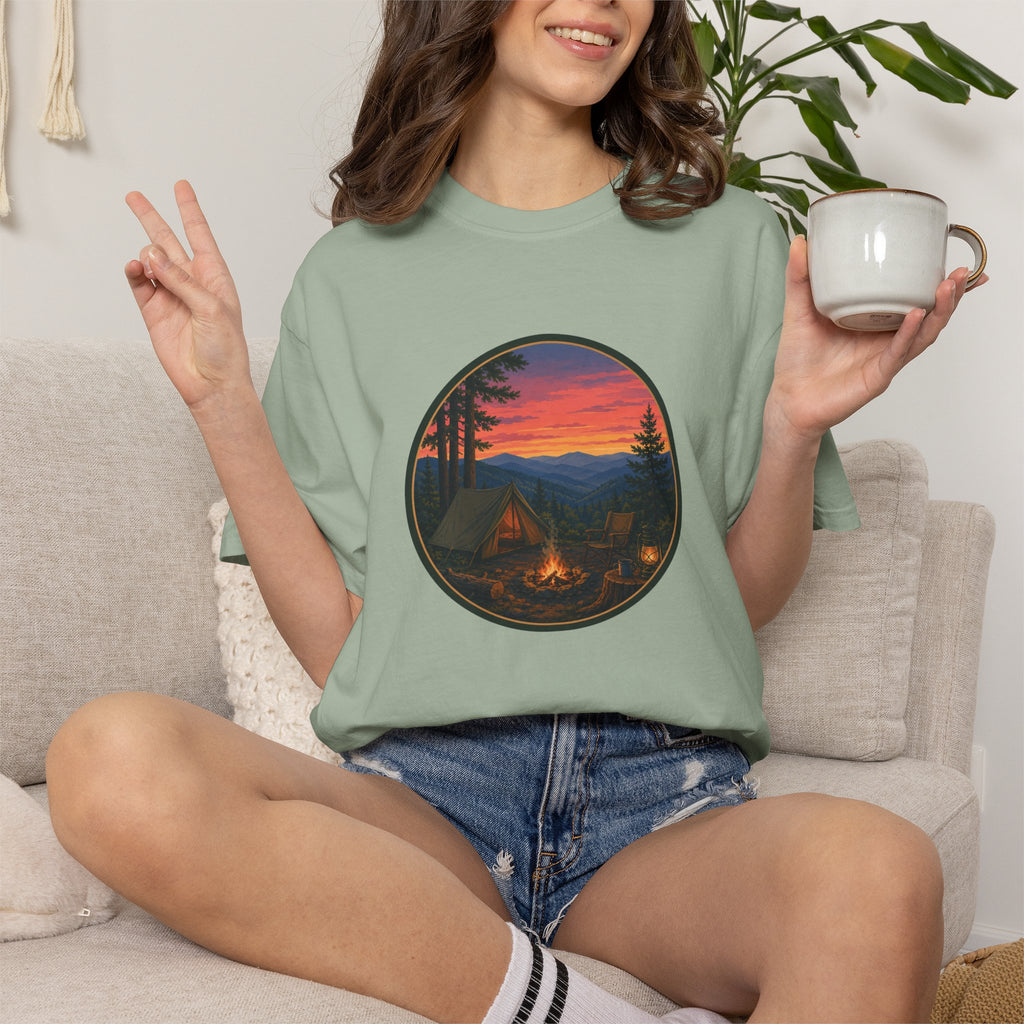 Camping Sunset T-Shirt — Vintage Campfire Scene Tee
