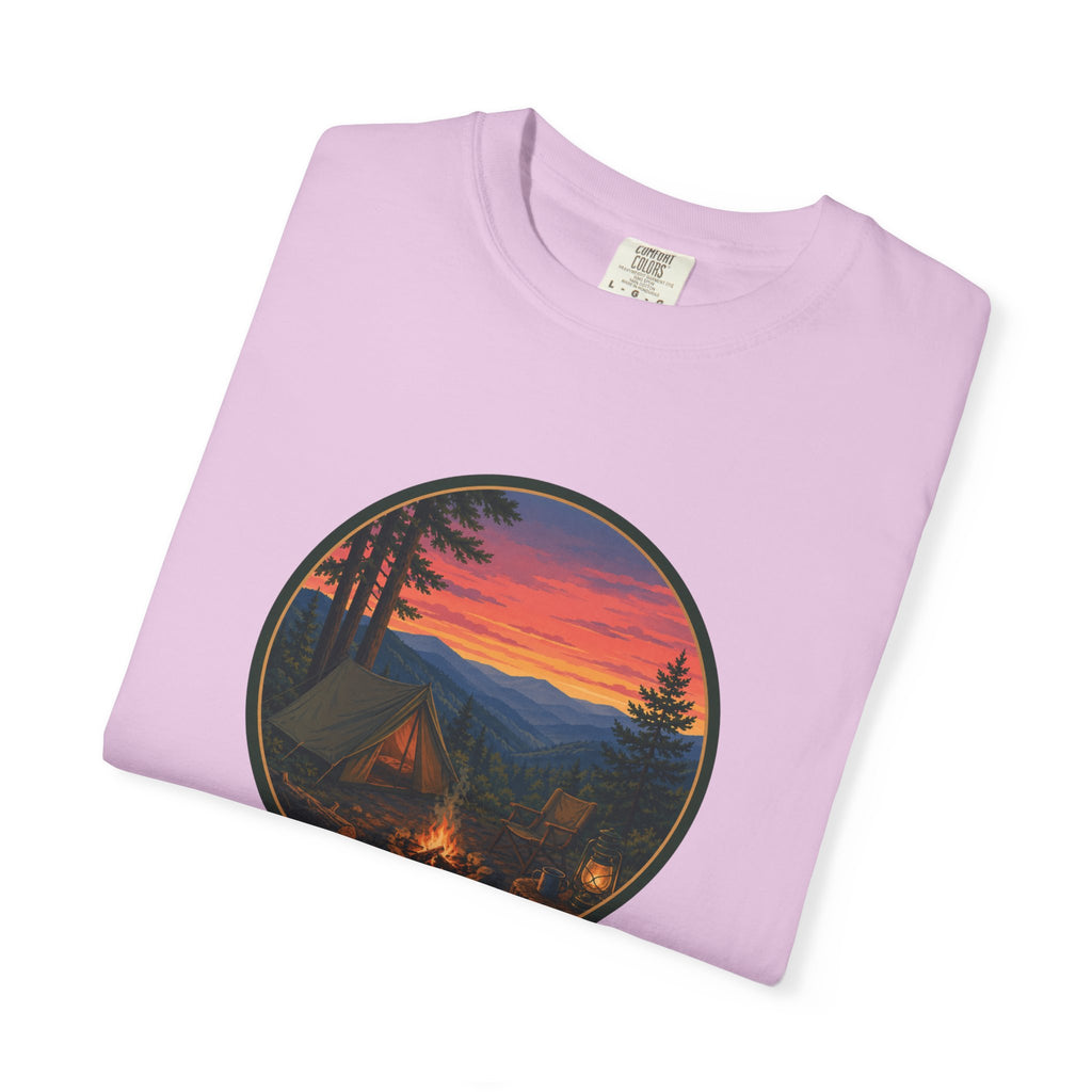 Camping Sunset T-Shirt — Vintage Campfire Scene Tee