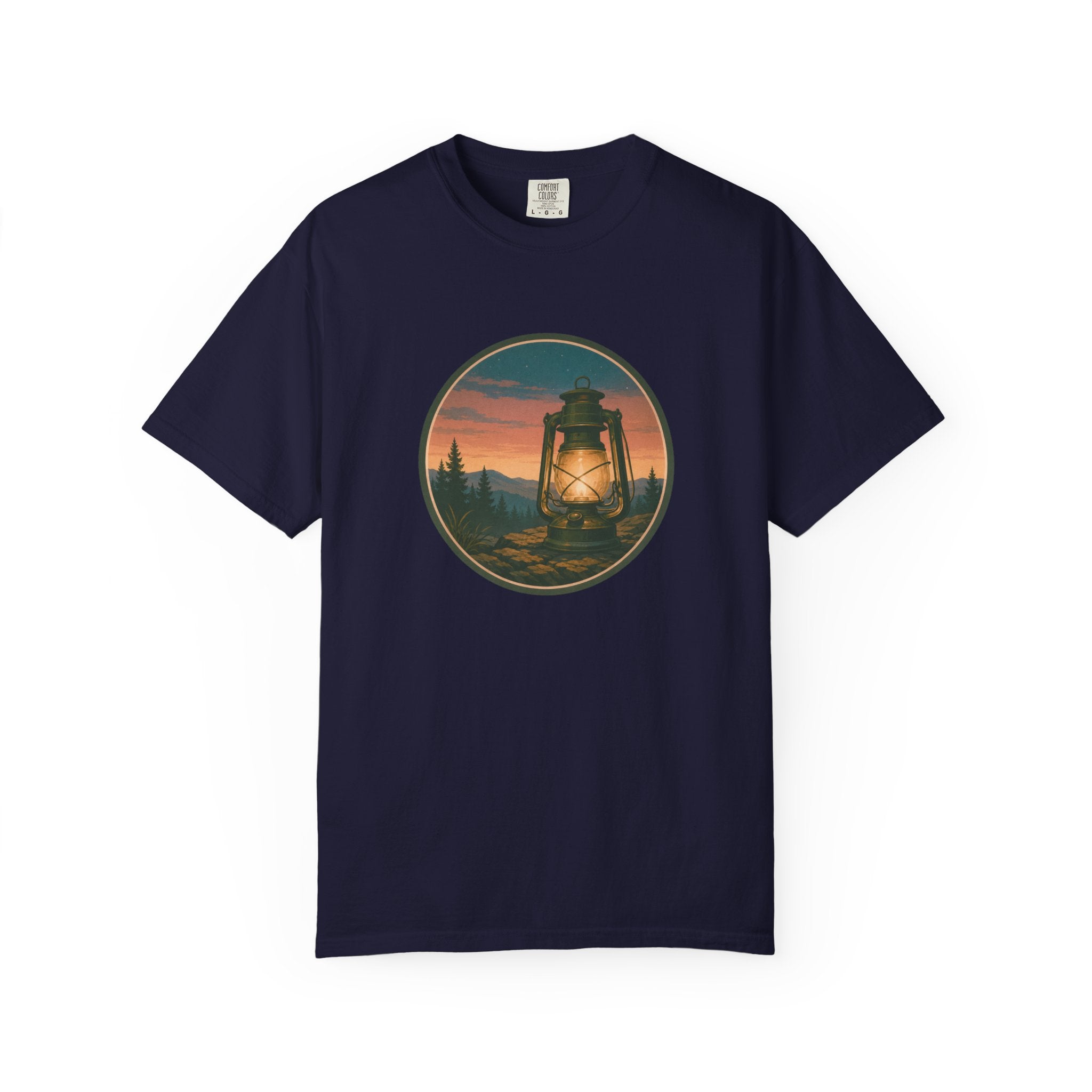 Lantern Sunset T-Shirt — Vintage Campfire Night Graphic Tee