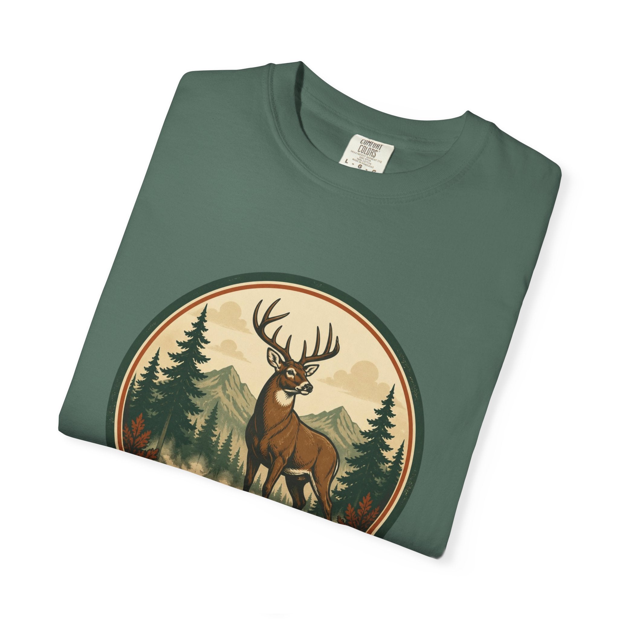 Deer Forest Badge T-Shirt – Vintage Outdoor Wildlife Graphic