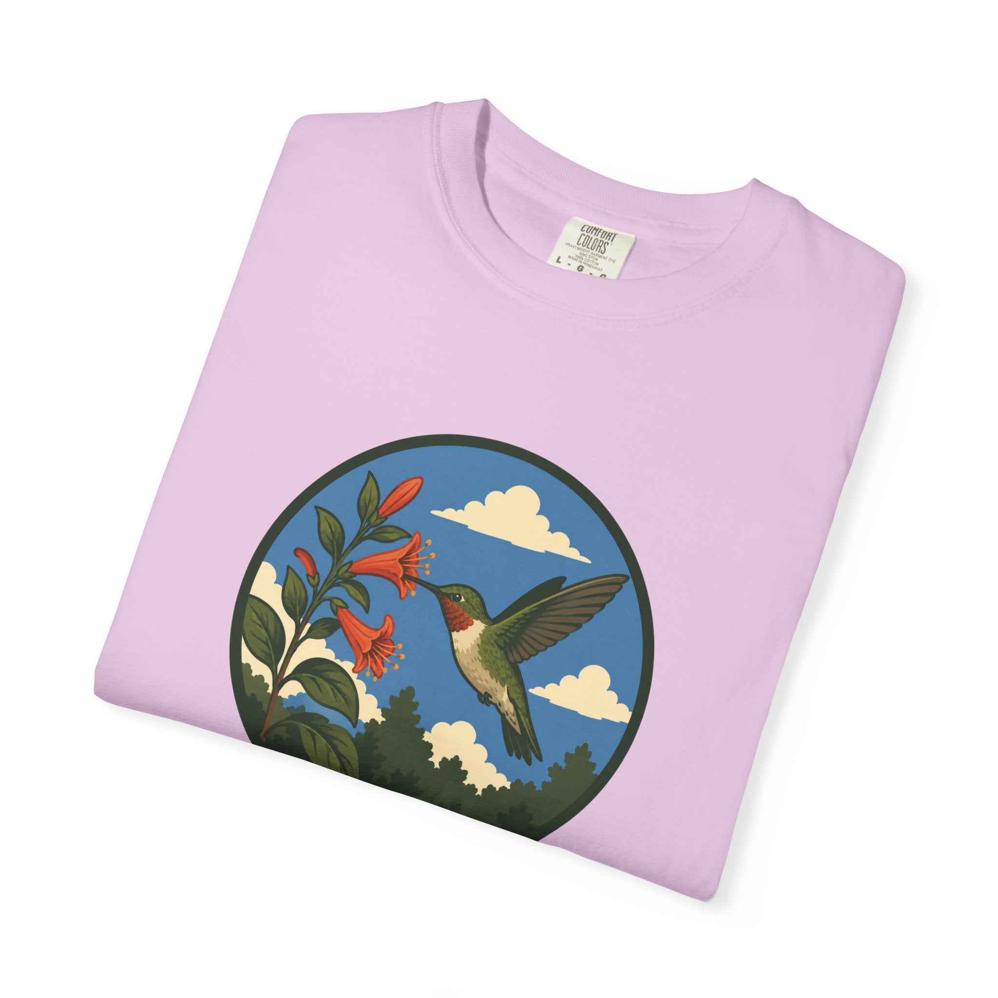 Hummingbird Circle Graphic T-Shirt — Floral Nature Tee