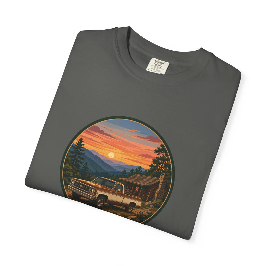Sunset Cabin Truck T-Shirt — Vintage Classic Truck Tee