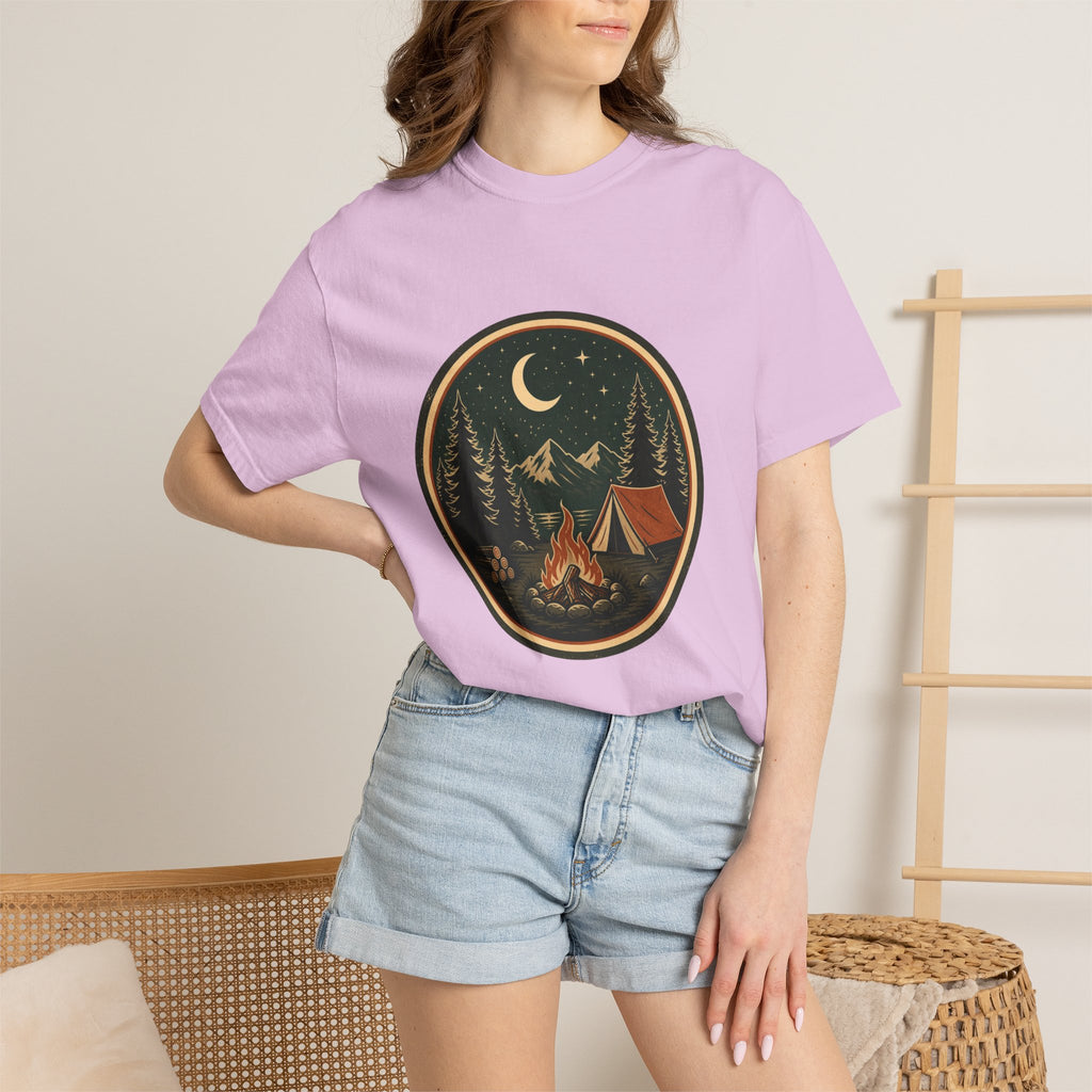 Camping Night T-Shirt — Retro Campfire & Tent Graphic