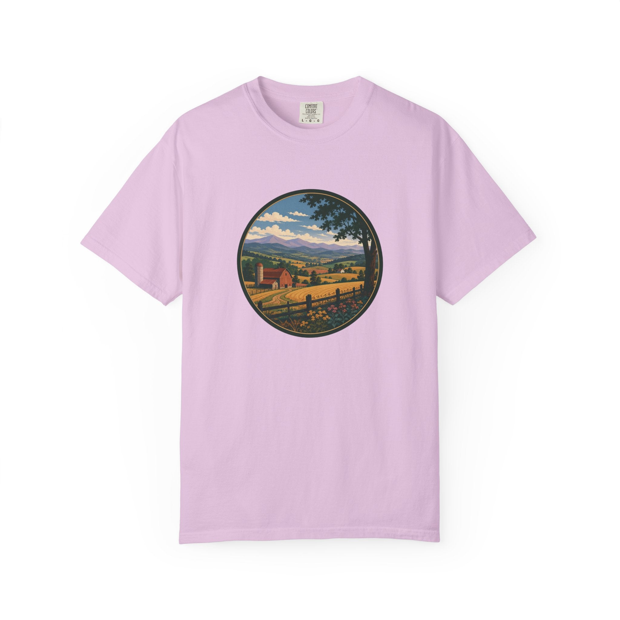 Scenic Countryside T-Shirt — Vintage Farm Landscape Graphic