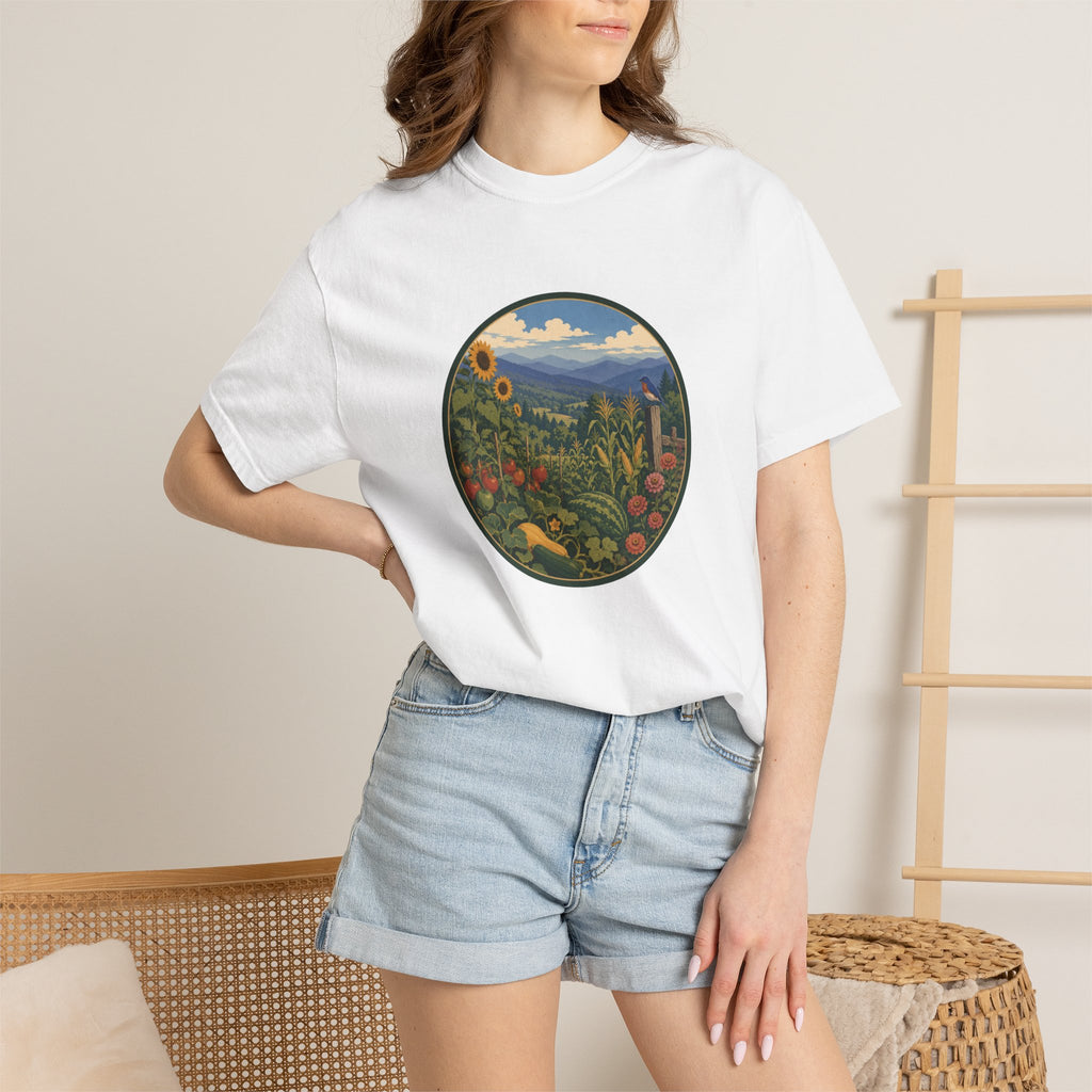Scenic Garden Circle T-Shirt — Mountain Meadow Fresh Vegetables Graphic Tee